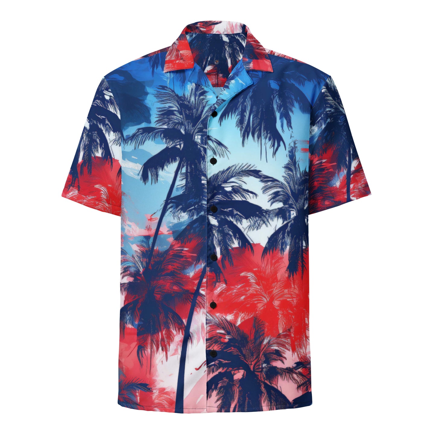 Funky Tiger® Aloha Isle Hawaiian Shirt, Red , White and Blue | Shirt for Men | Short Sleeve | Casual  | Summer | Vacation | Beach | Party