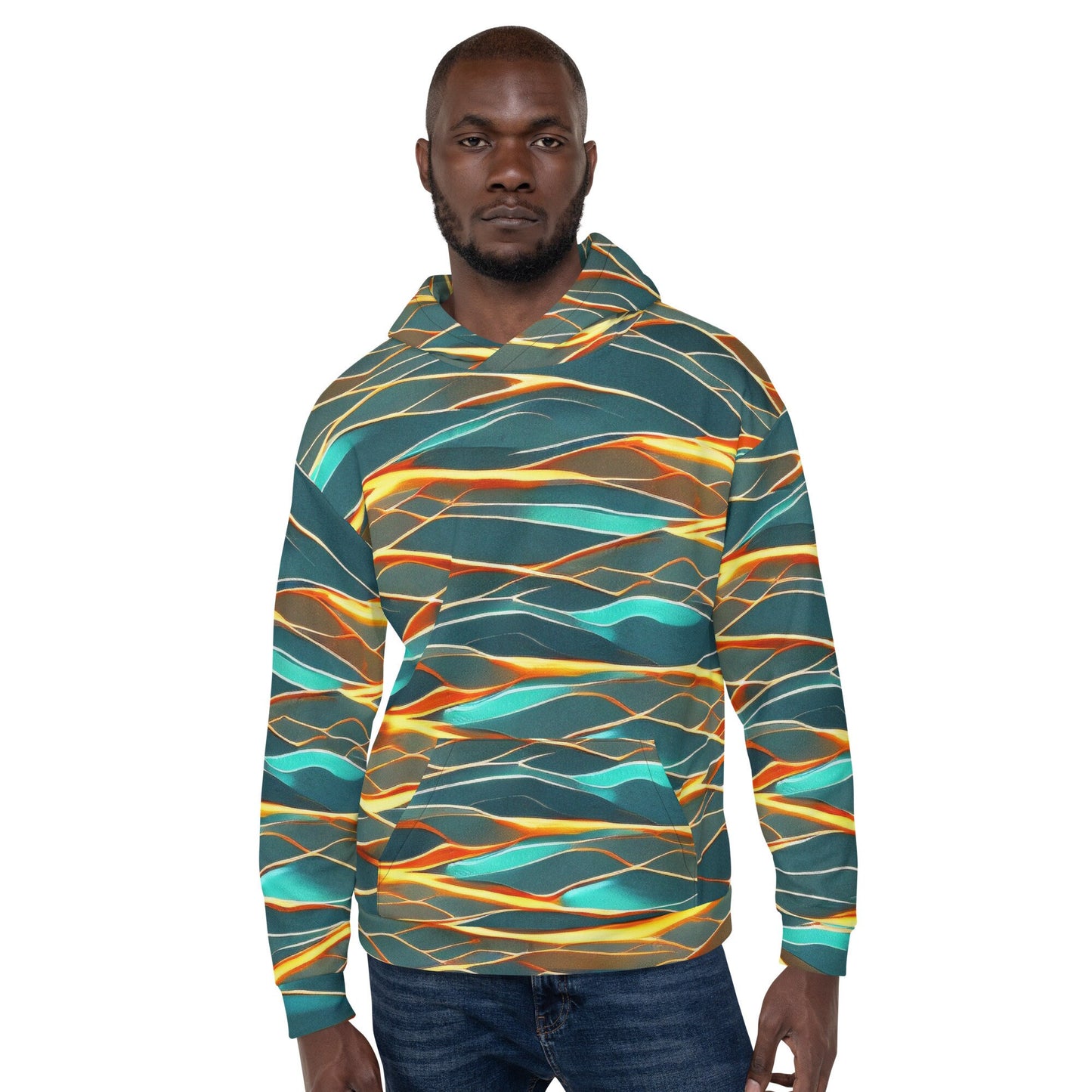 Funky Tiger® Mens Green Lit Premium Hoodie, Cool Hoodie for Gaming, Concert, Beach, Event, Everyday