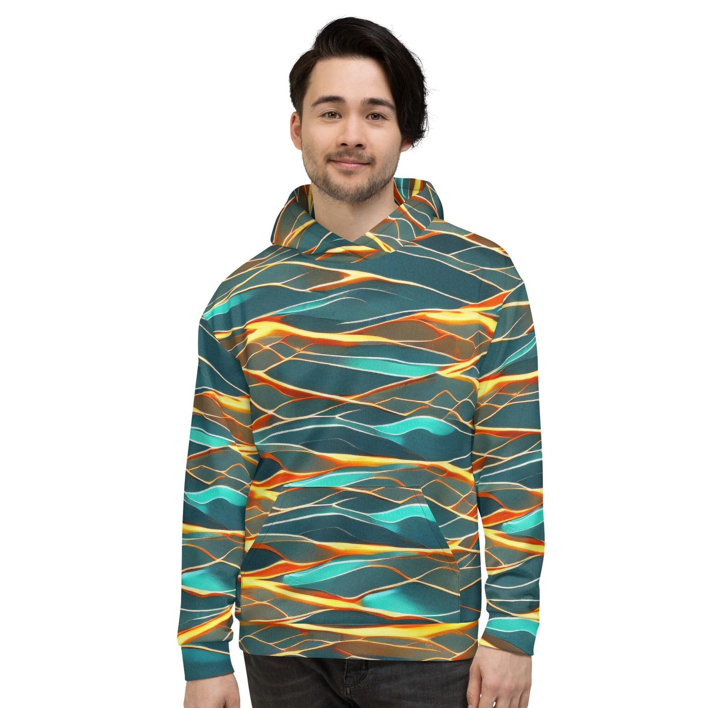 Funky Tiger® Mens Green Lit Premium Hoodie, Cool Hoodie for Gaming, Concert, Beach, Event, Everyday