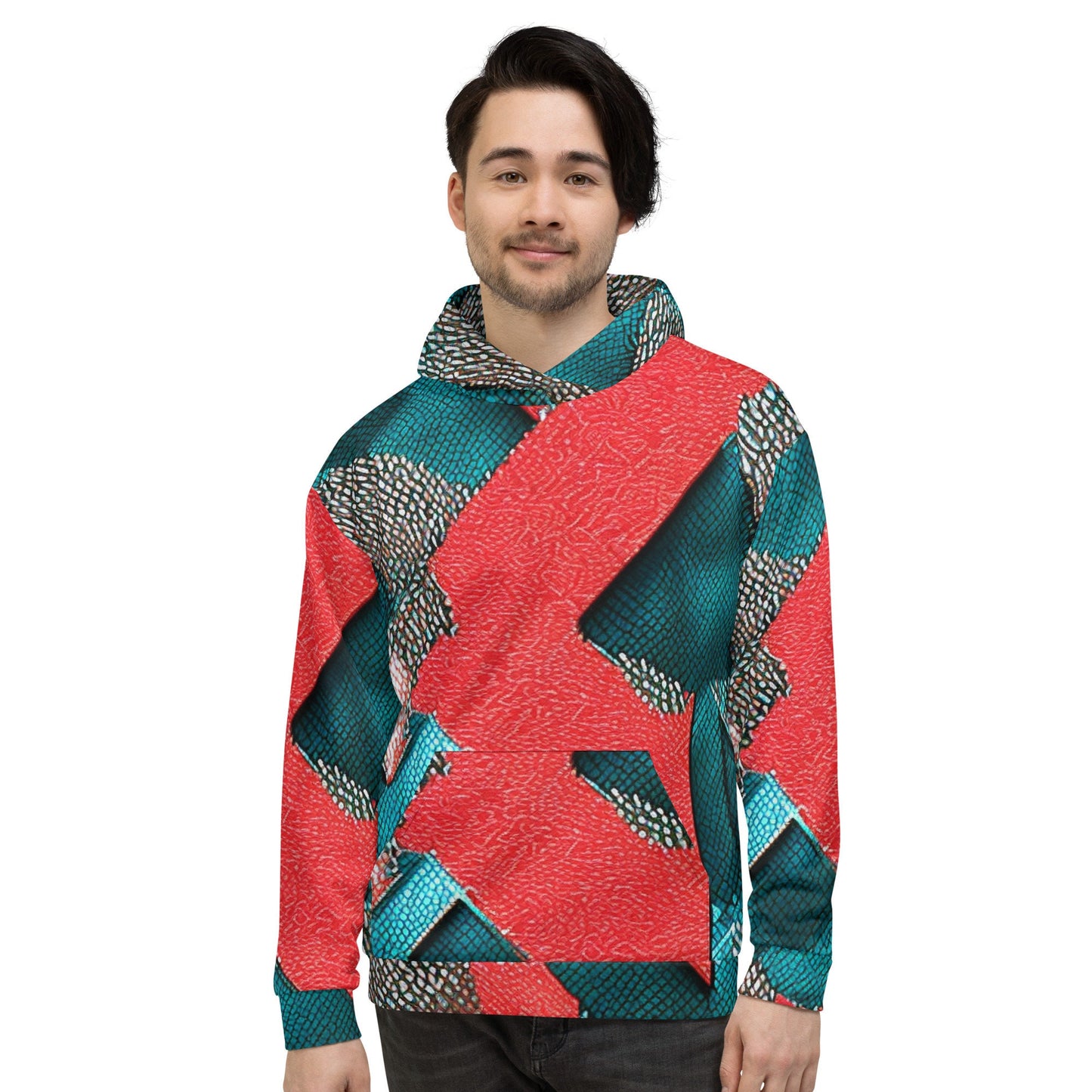 Funky Tiger® Mens Red Patch Premium Hoodie