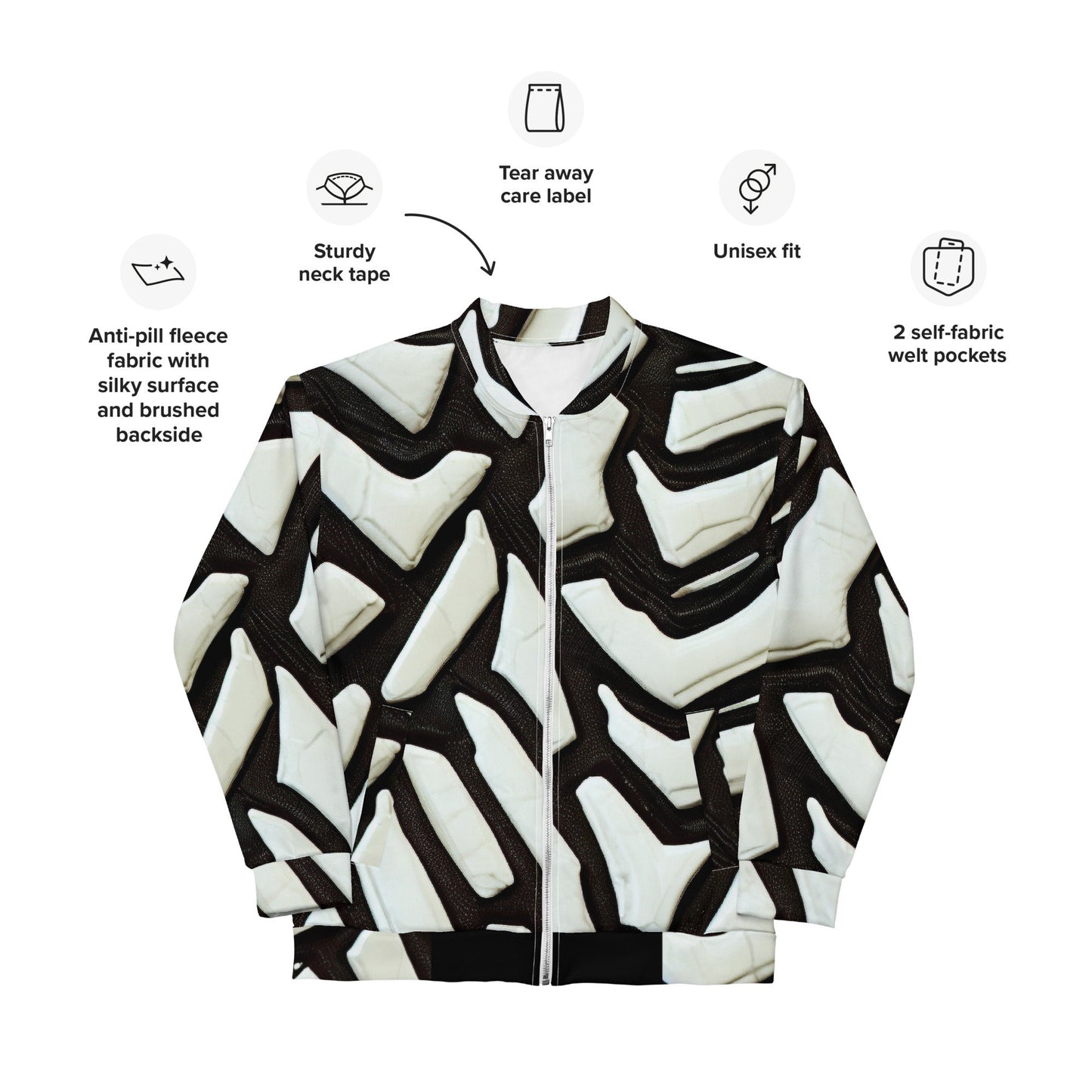 Funky Tiger® Men Premium Bomber Jacket - 3D White