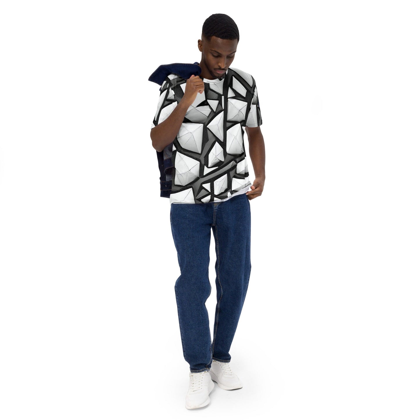 Funky Tiger® Men's Studded Leather Premium Polyester T-shirt