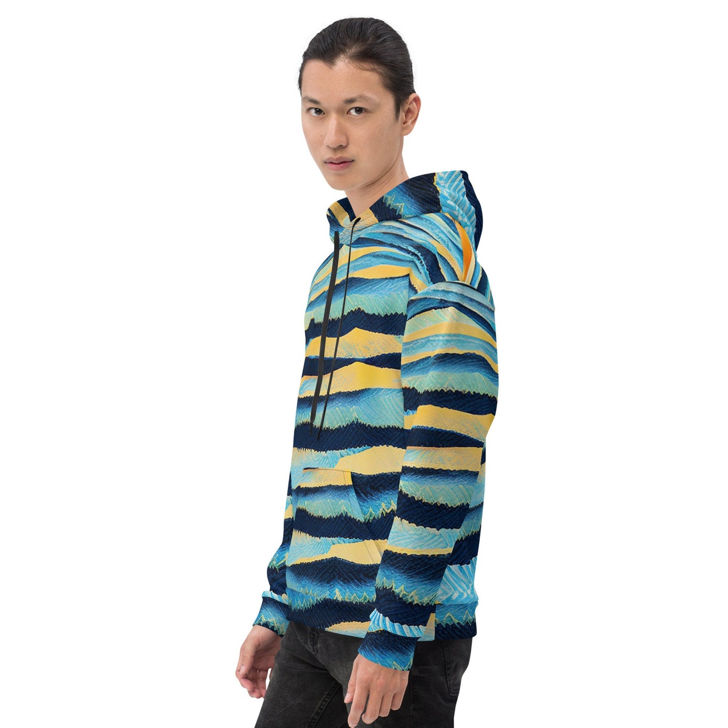 Funky Tiger® Mens Golden Waves Premium Hoodie, Cool Hoodie for Gaming, Concert, Beach, Event, Everyday