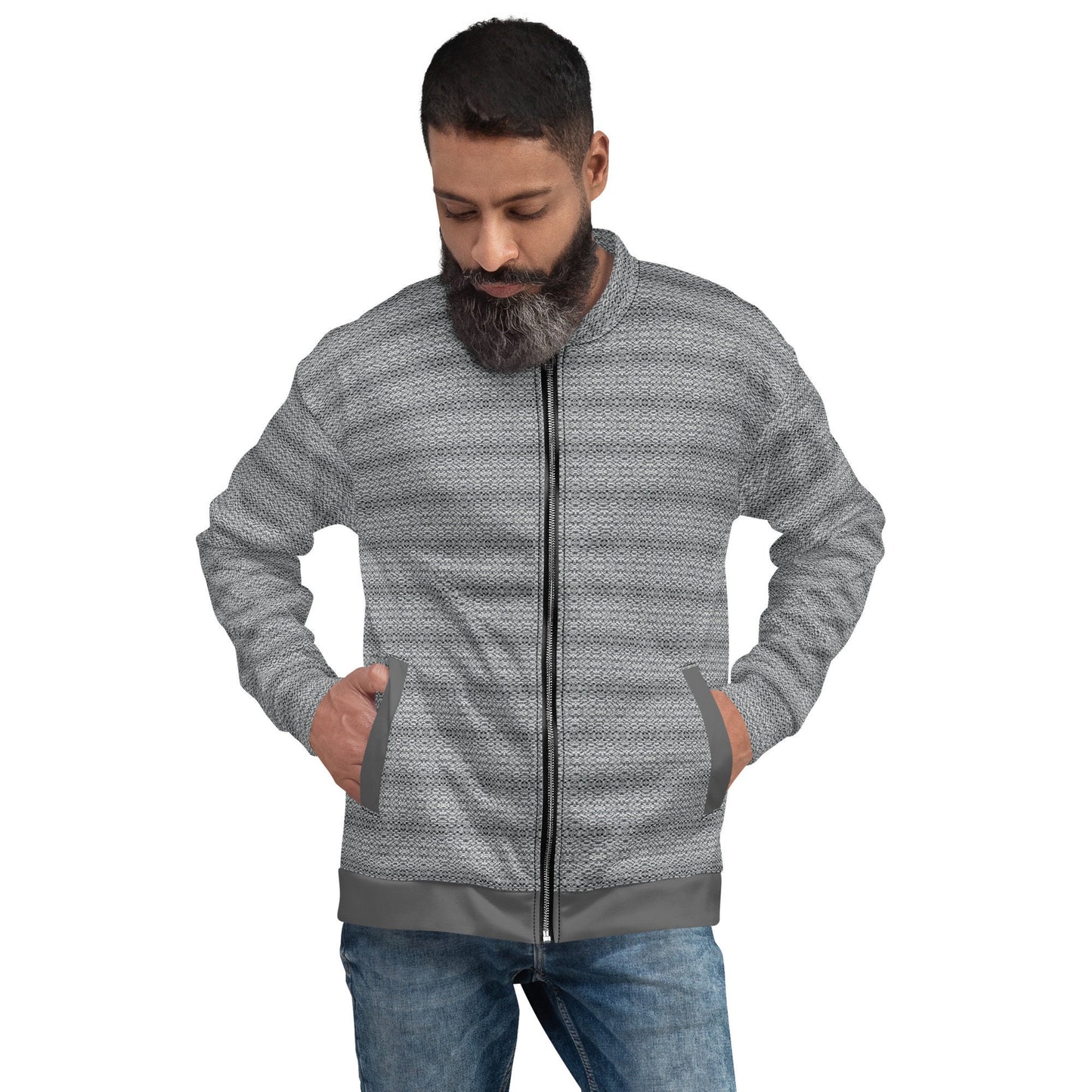 Funky Tiger® Mens Monogram Premium Bomber Jacket - Silver