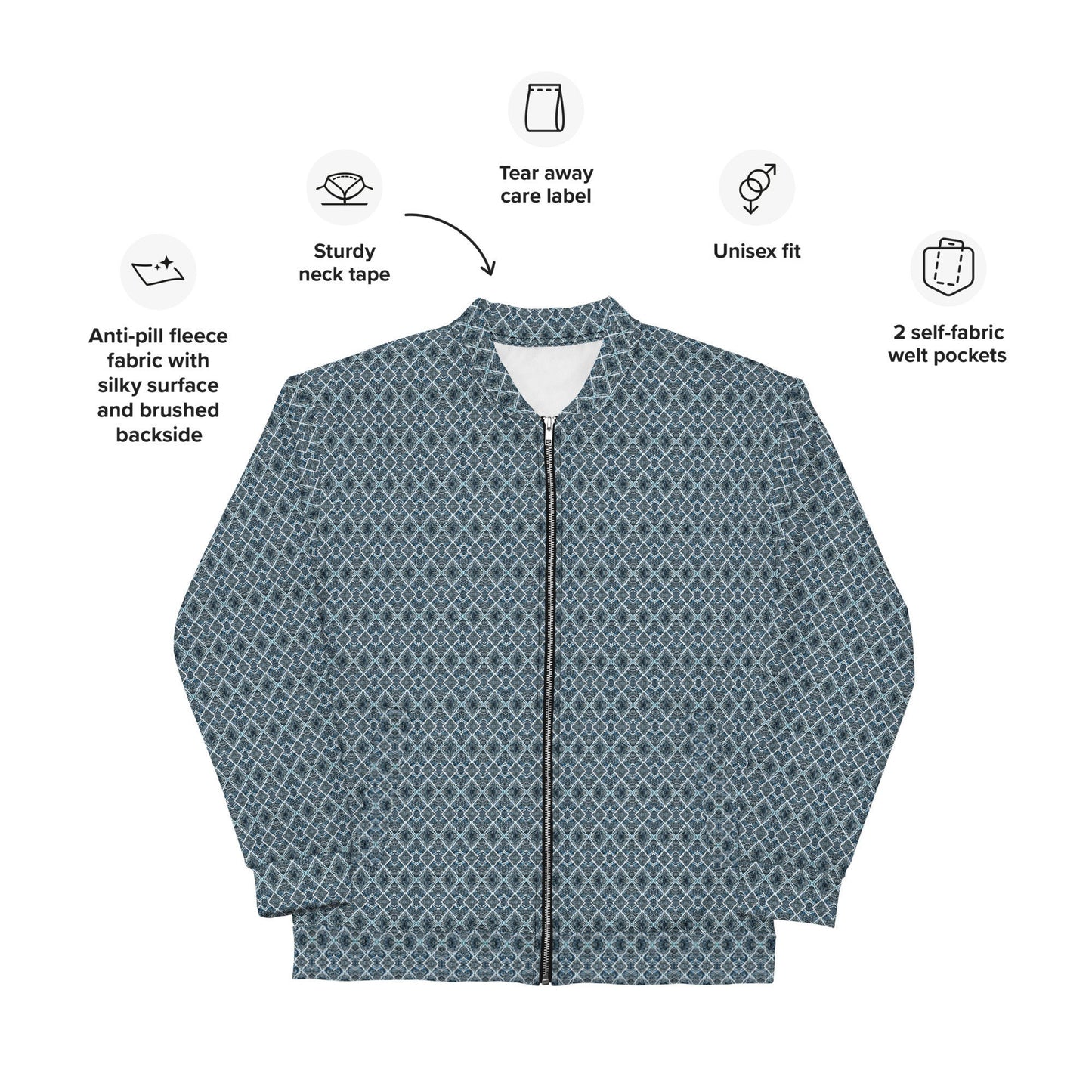 Funky Tiger® Mens Monogram Premium Bomber Jacket - Diamond Slate