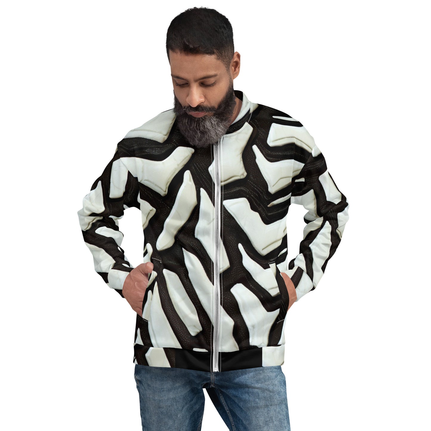 Funky Tiger® Men Premium Bomber Jacket - 3D White