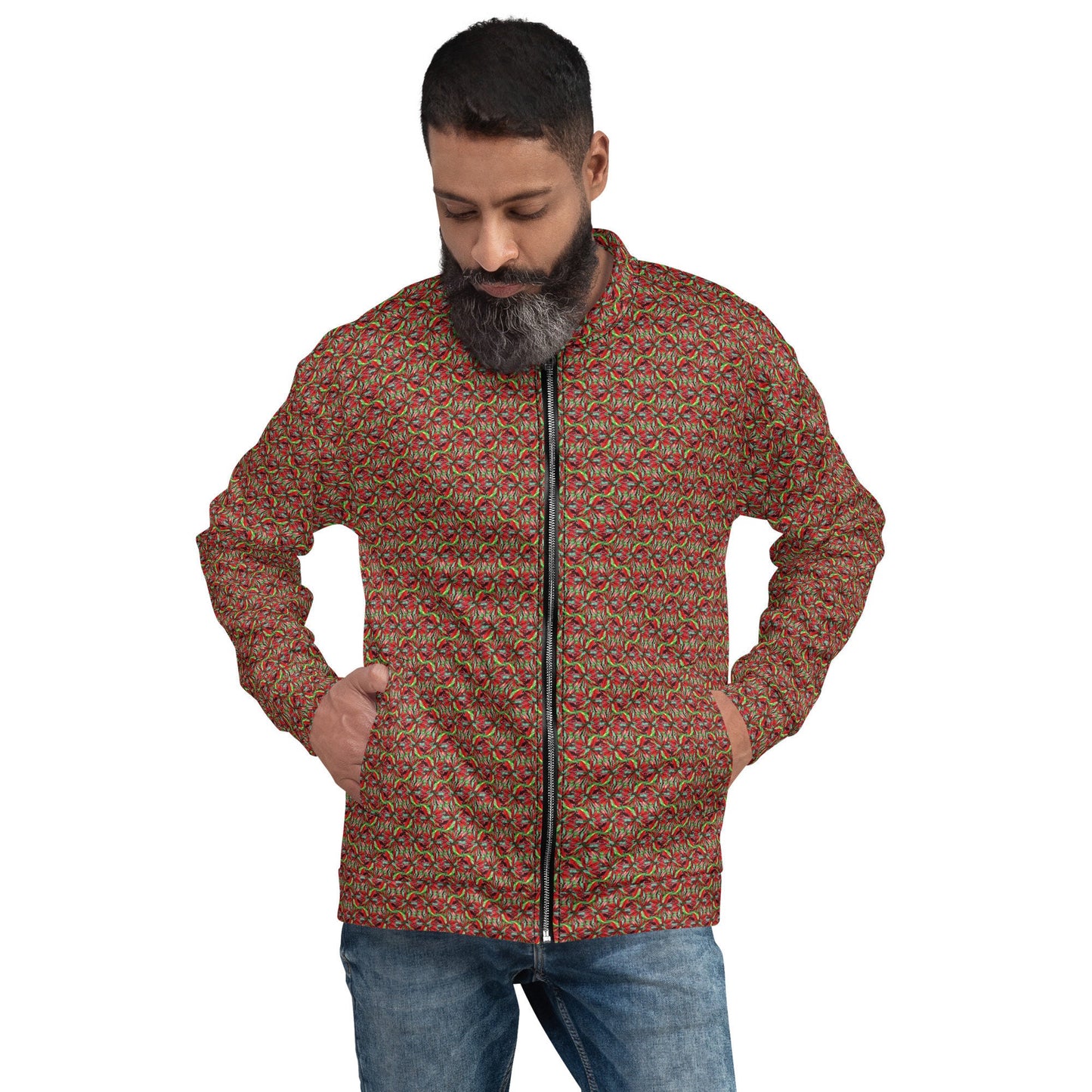 Funky Tiger® Mens Monogram Premium Bomber Jacket - Cardinal
