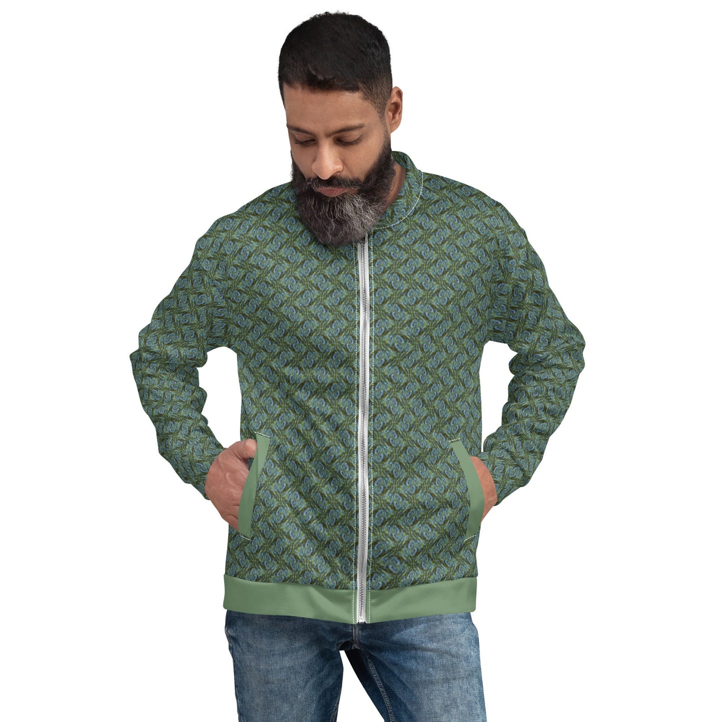 Funky Tiger® Mens Monogram Premium Bomber Jacket - Green Gold
