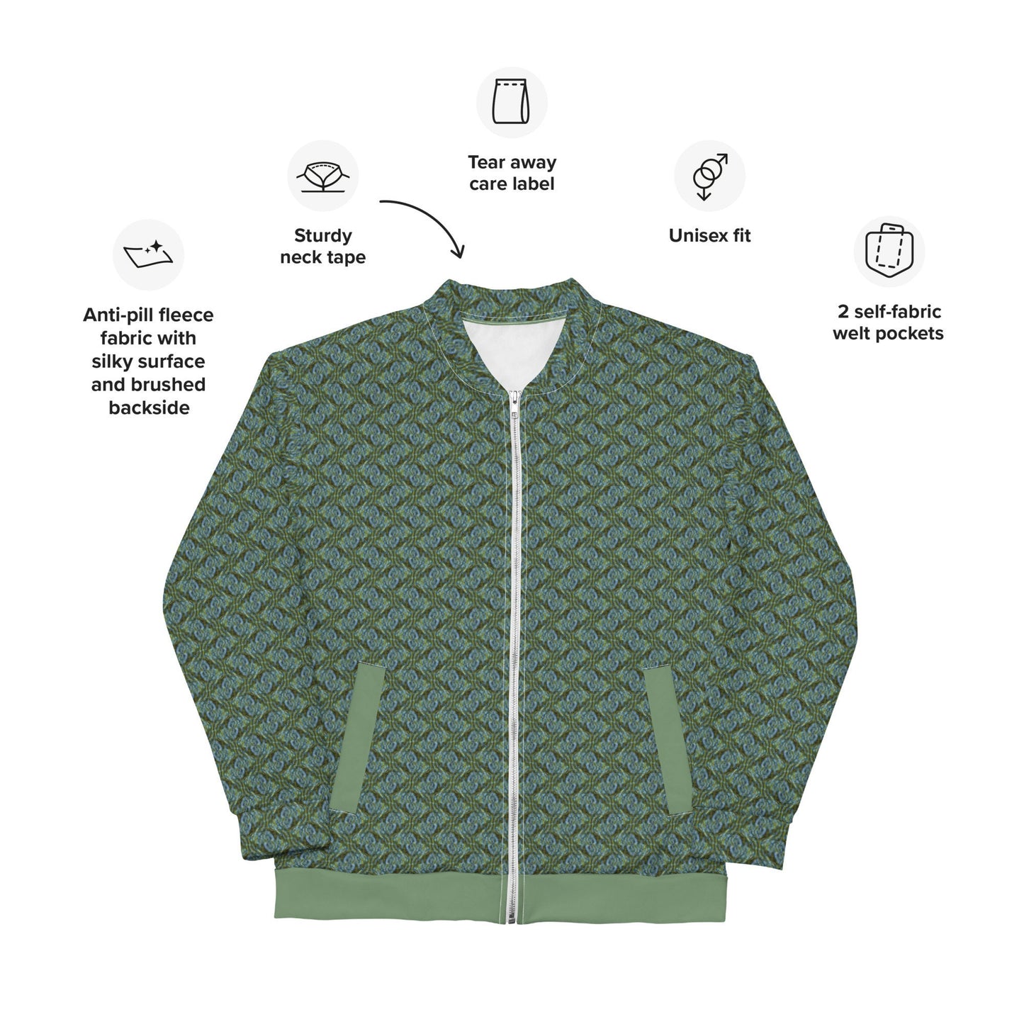 Funky Tiger® Mens Monogram Premium Bomber Jacket - Green Gold