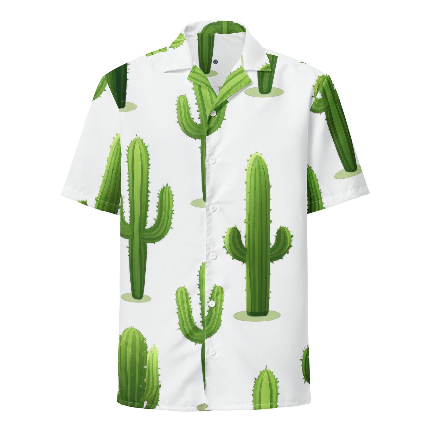 Funky Tiger® Cactus Green Button Down Shirt - Full Motif for Men | Short Sleeve Shirt | Casual Button Down | Summer | Vacation | Beach
