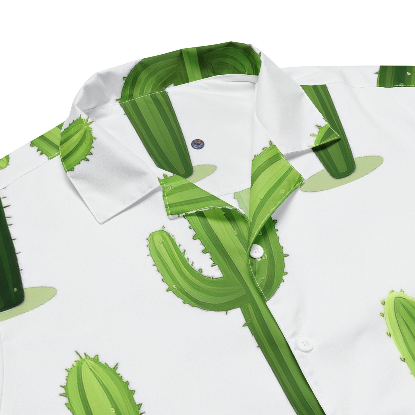 Funky Tiger® Cactus Green Button Down Shirt - Full Motif for Men | Short Sleeve Shirt | Casual Button Down | Summer | Vacation | Beach