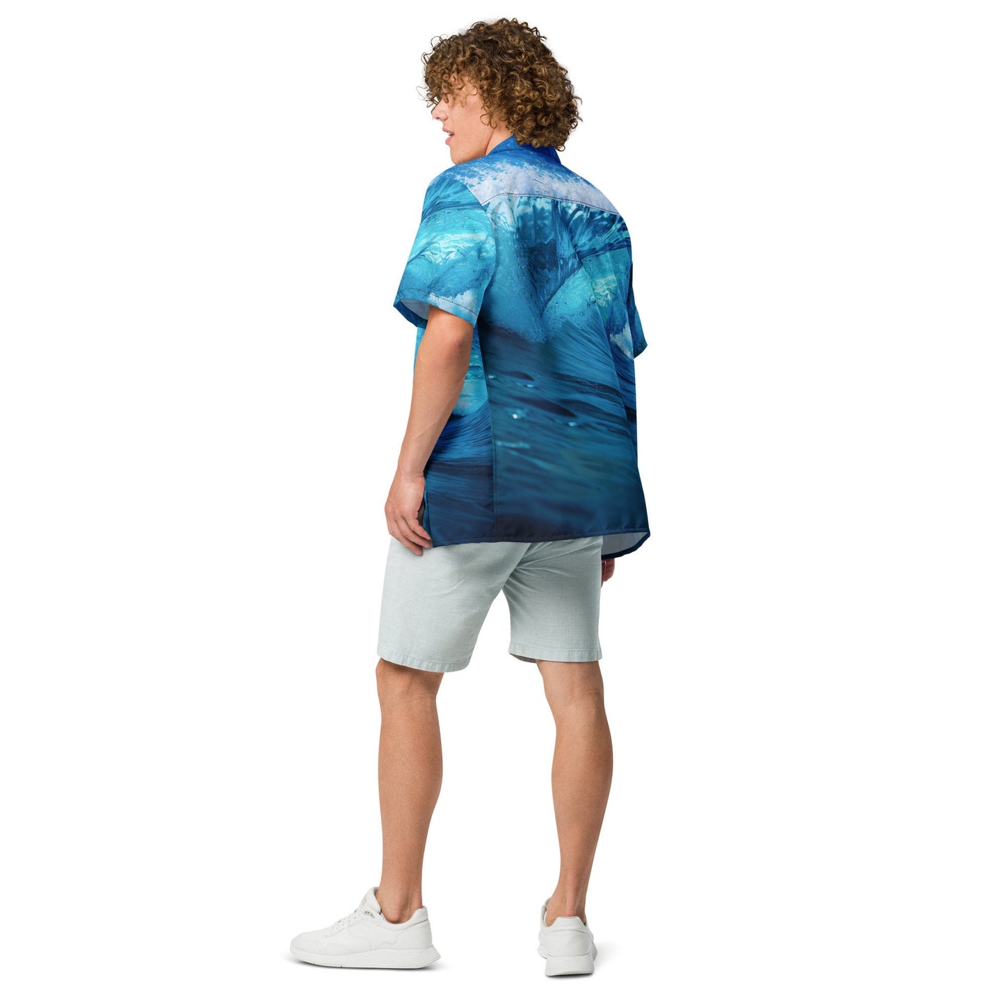Funky Tiger® Ocean Surf Blue Button Down Shirt for Men | Short Sleeve Shirt | Casual Button Down | Summer | Vacation | Beach