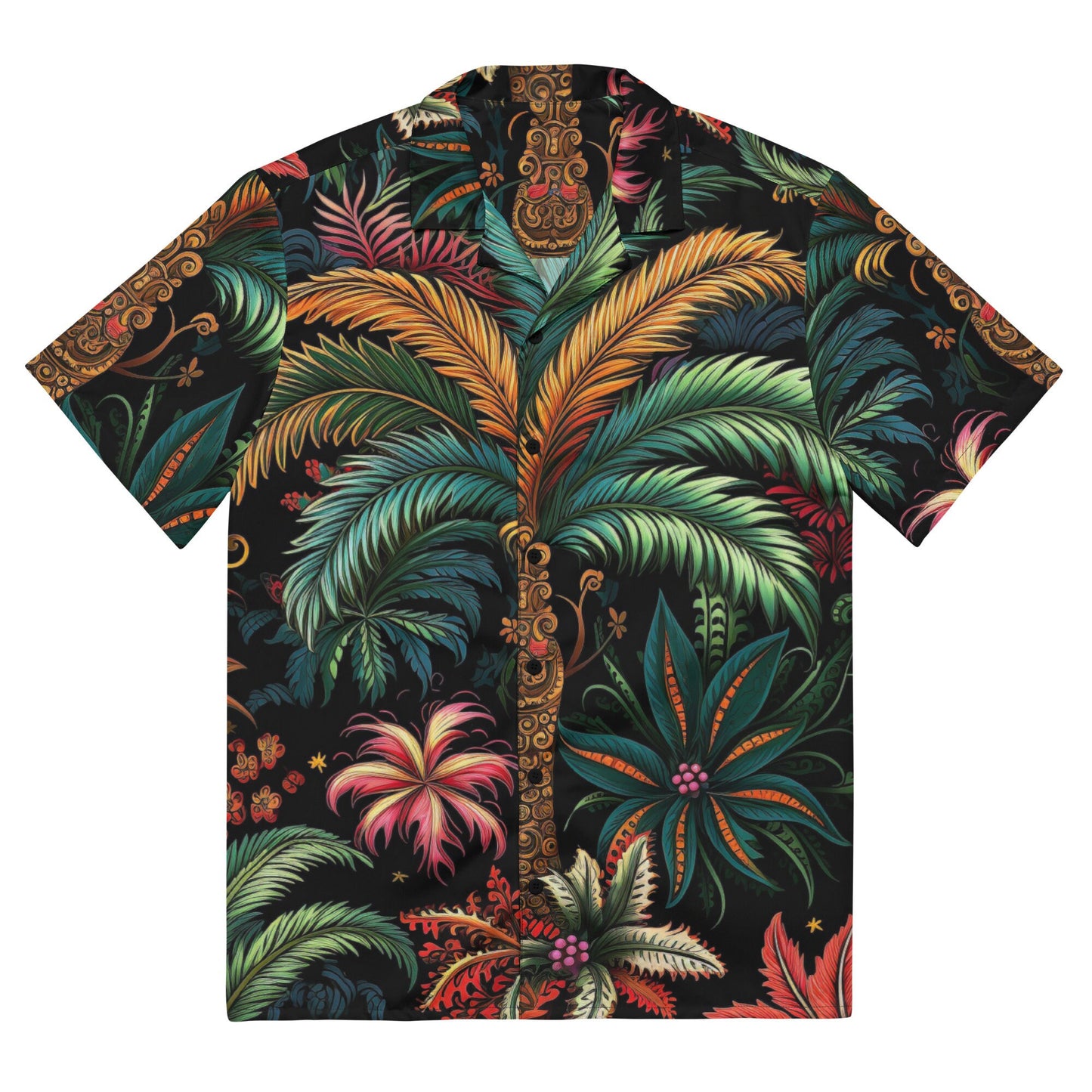 Funky Tiger® Tropical Pritchardia Button Down Shirt | Short Sleeve | Unique Fashion | Unique Gift | Hawaiian Shirt| Aloha Shirt