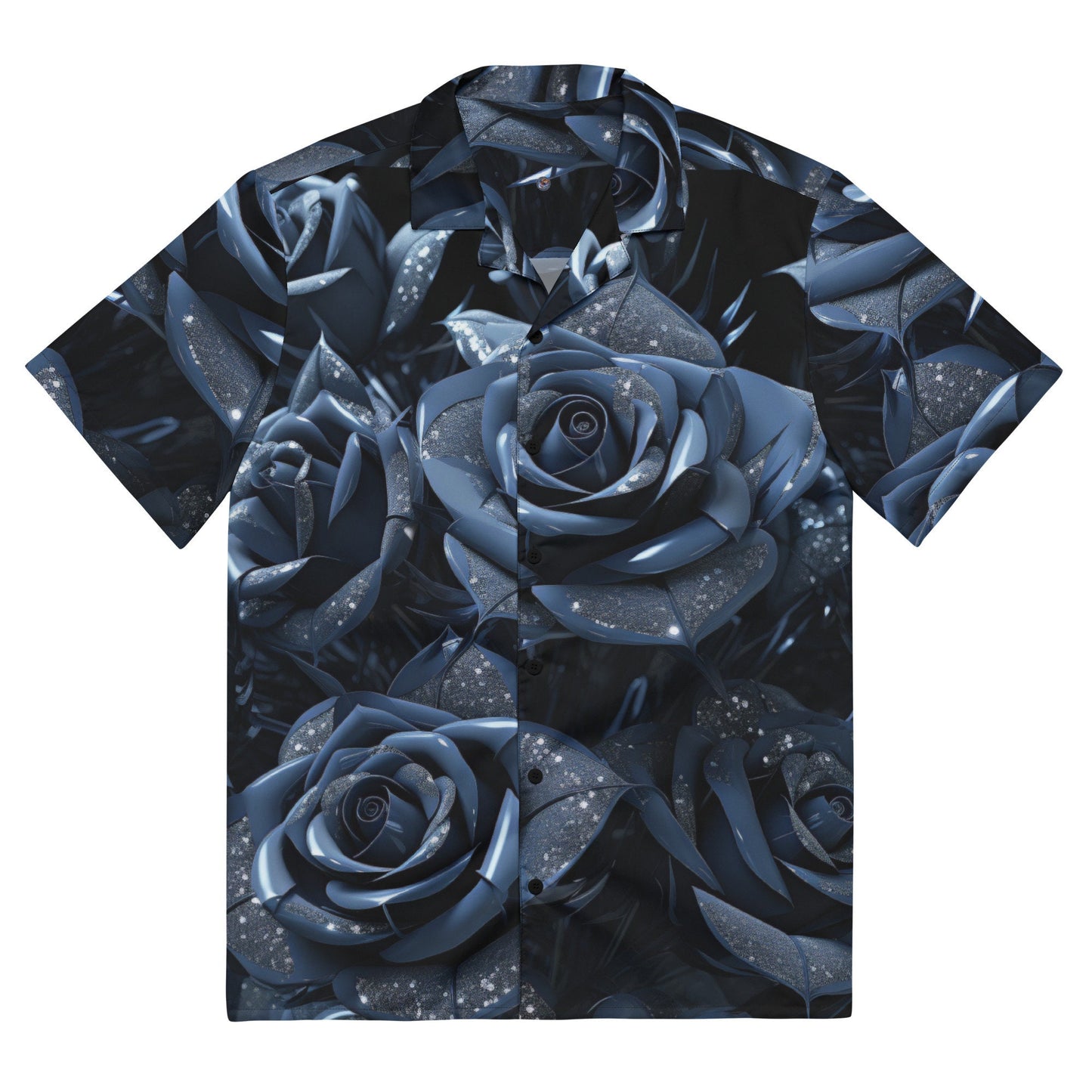 The Funky Tiger® Blue Rose Button Down Shirt for Men | Short Sleeve Shirt | Casual Button Down | Summer | Vacation | Beach