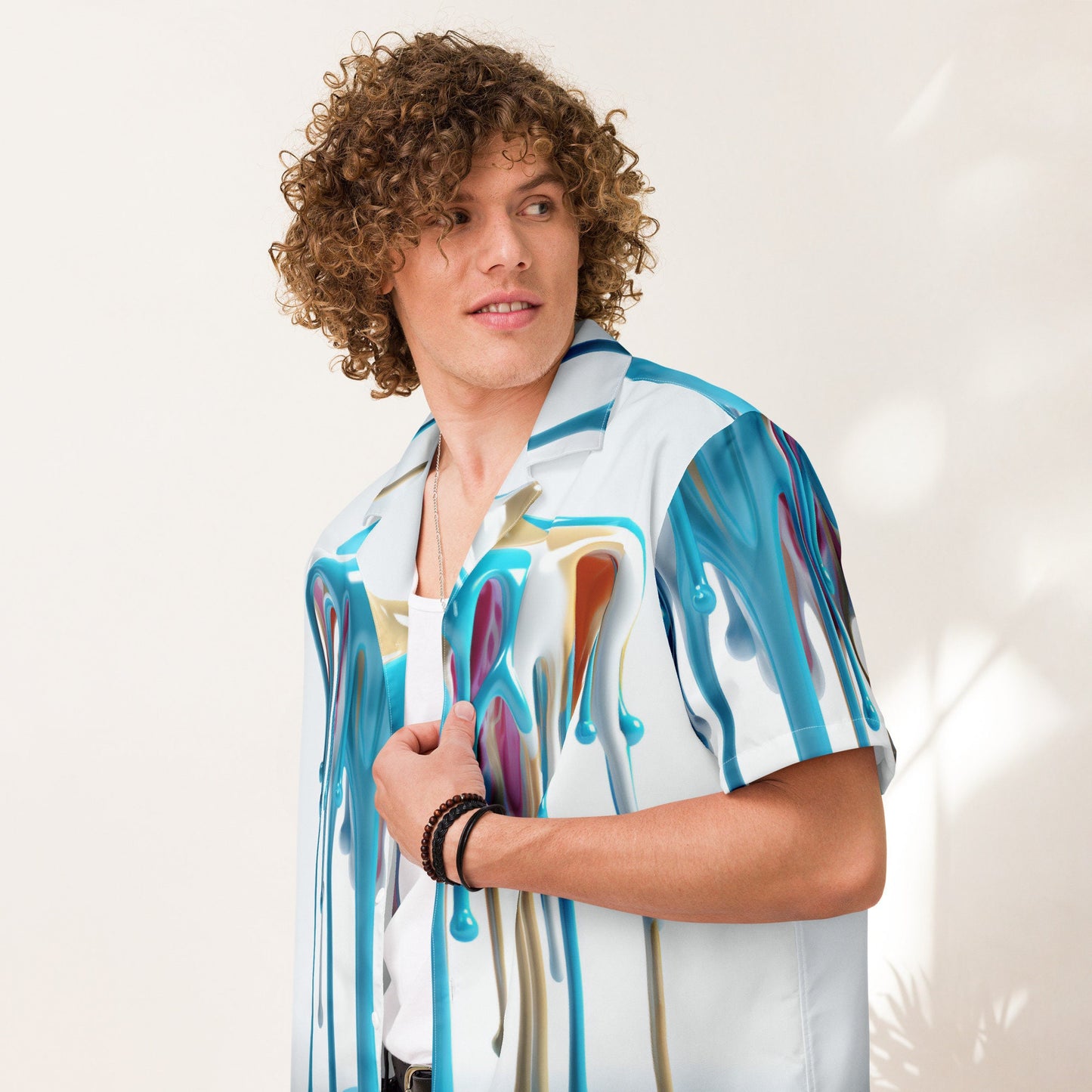 Funky Tiger® Color Cascade Button Down Shirt for Men | Short Sleeve Shirt | Casual Button Down | Summer | Vacation | Beach