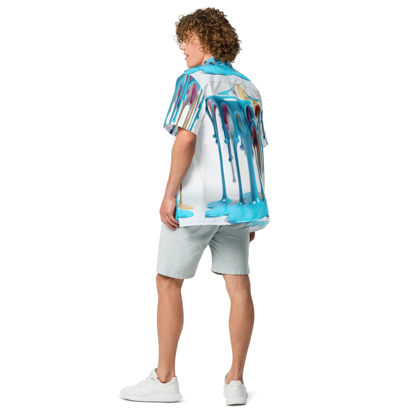 Funky Tiger® Color Cascade Button Down Shirt for Men | Short Sleeve Shirt | Casual Button Down | Summer | Vacation | Beach
