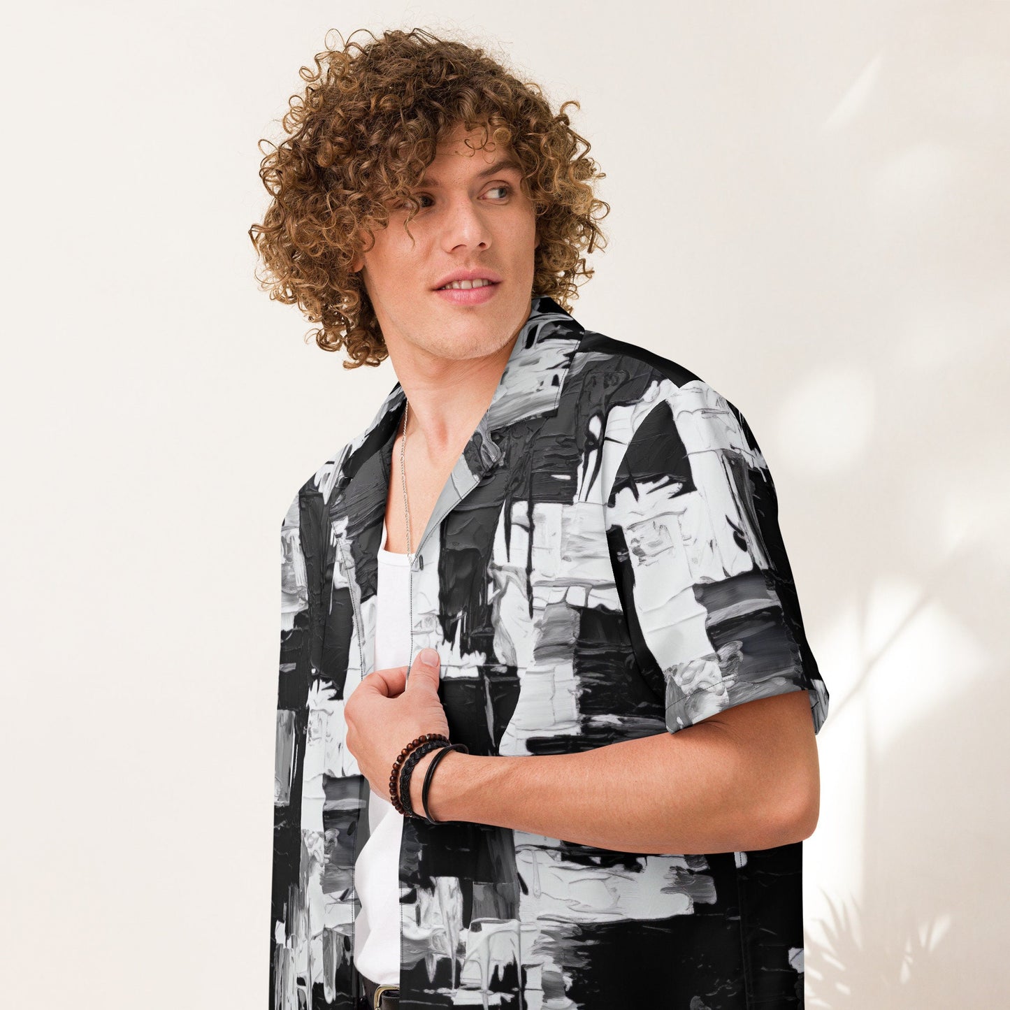 Funky Tiger® Symphony Brush Button Down Shirt for Men | Short Sleeve Shirt | Casual Button Down | Summer | Vacation | Beach