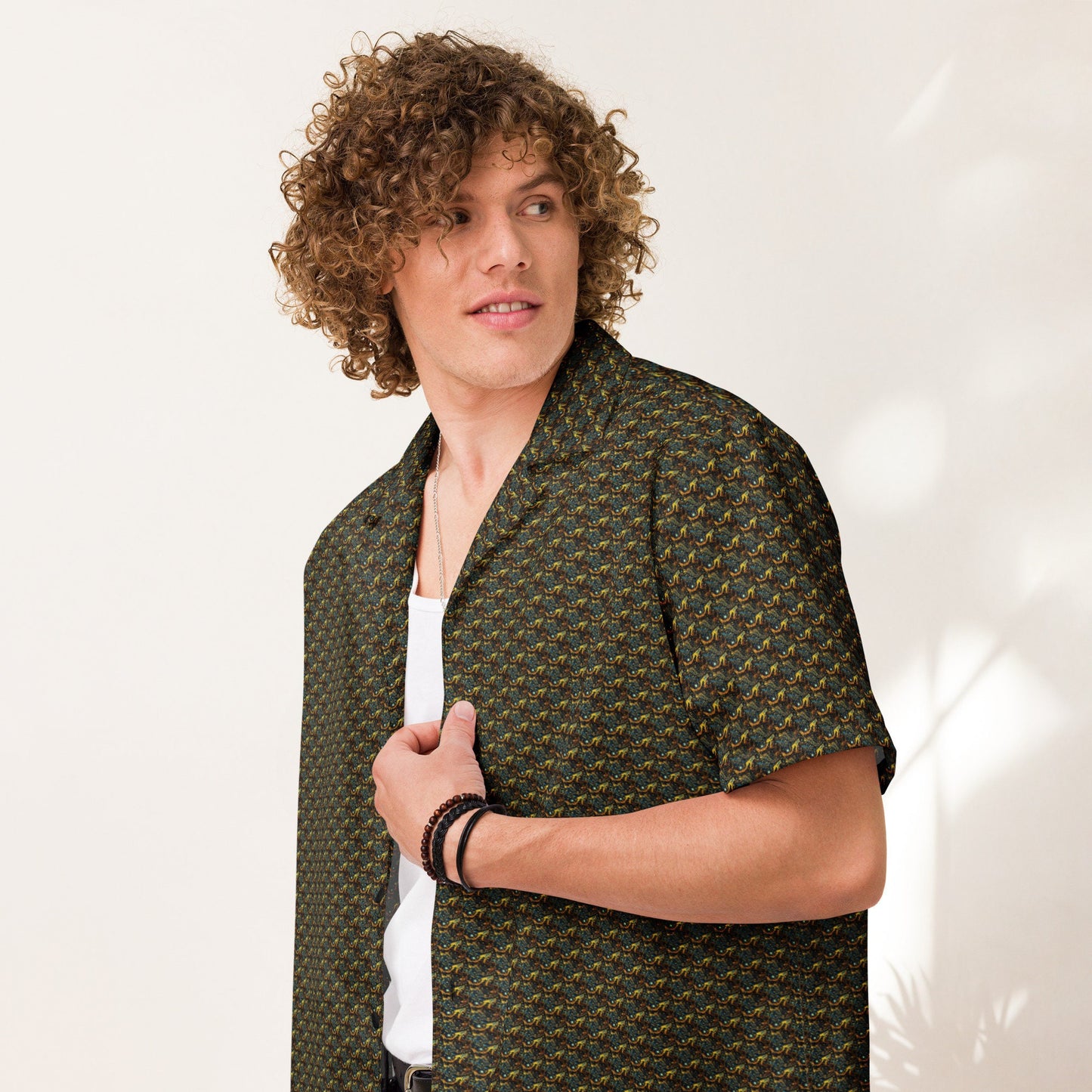 Funky Tiger® Cosmic Spiral Monogram Button Down Shirt for Men | Short Sleeve Shirt | Casual Button Down | Summer | Vacation | Beach