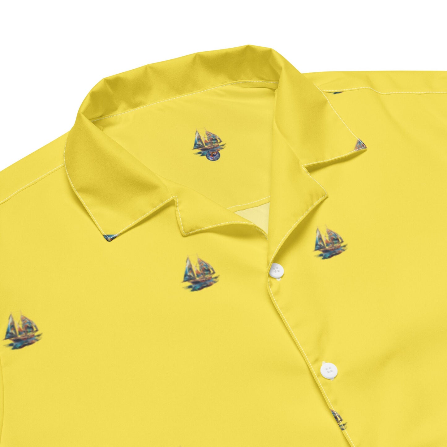 Funky Tiger® Going Sailing Hawaiian Shirt in Yellow, Hawaiian Shirt With Sailboat Motif | For Men | Beach | Party | Casual Button Up |Yellow