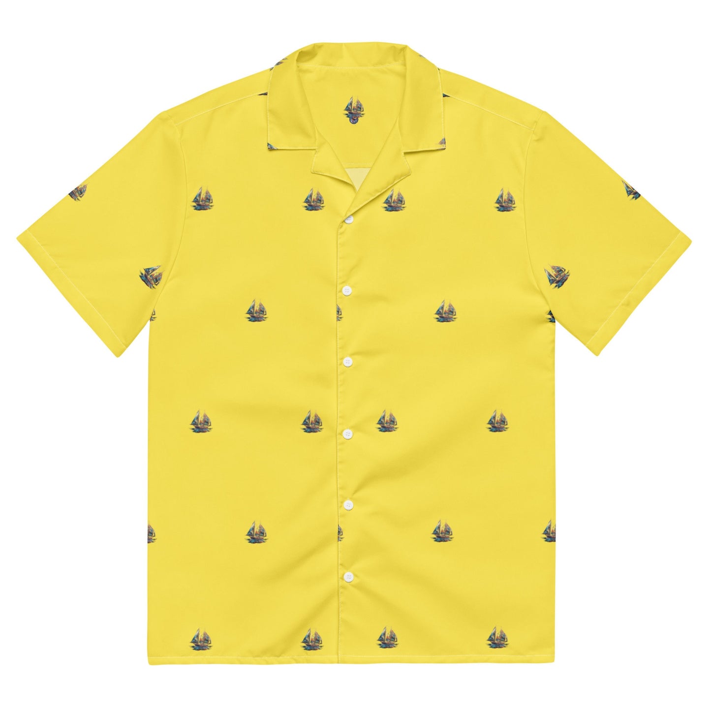 Funky Tiger® Going Sailing Hawaiian Shirt in Yellow, Hawaiian Shirt With Sailboat Motif | For Men | Beach | Party | Casual Button Up |Yellow
