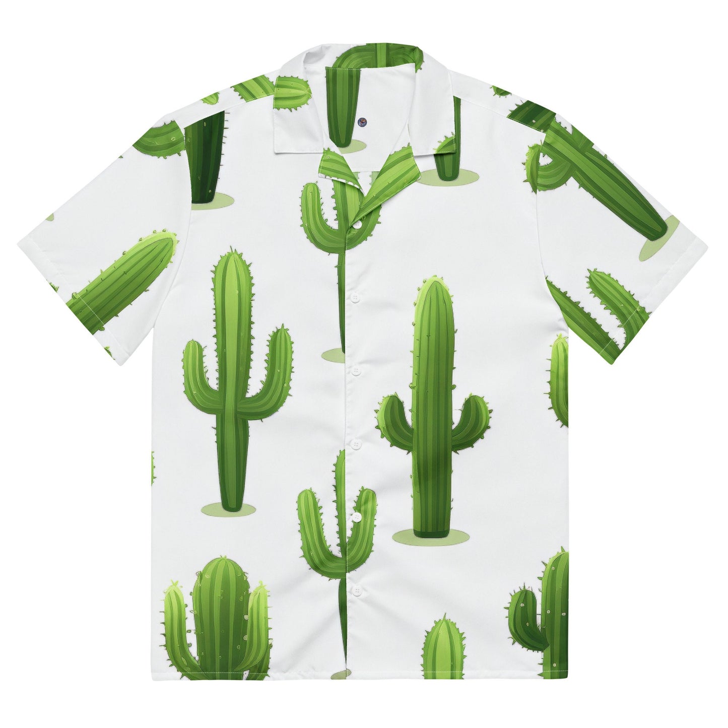 Funky Tiger® Cactus Green Button Down Shirt - Full Motif for Men | Short Sleeve Shirt | Casual Button Down | Summer | Vacation | Beach