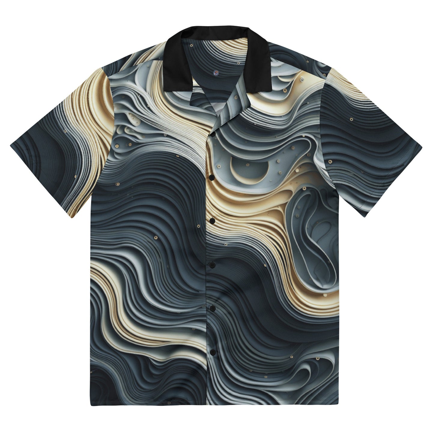 Funky Tiger® Wavy Slate Button Down Shirt for Men | Short Sleeve Shirt | Casual Button Down | Summer | Vacation | Beach