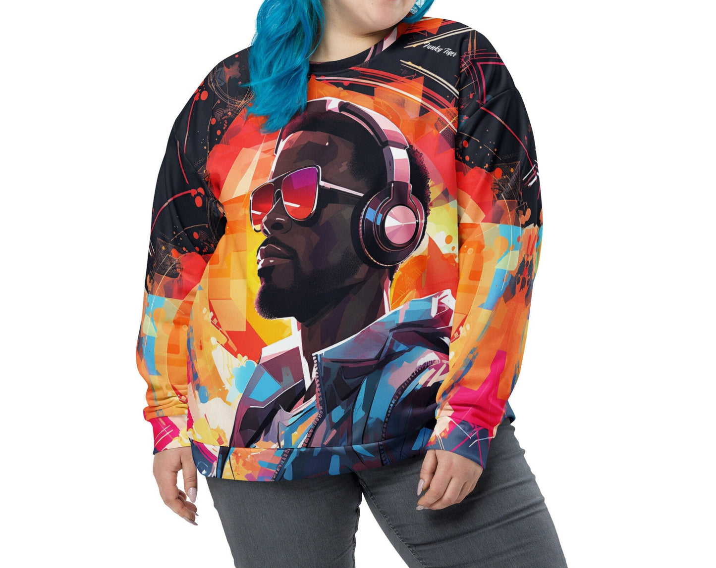 Funky Tiger® Futuronic Sweatshirt, Cool Sweater for Party, Beach, Concert, Everyday Essentials with Unique Designs,Fall