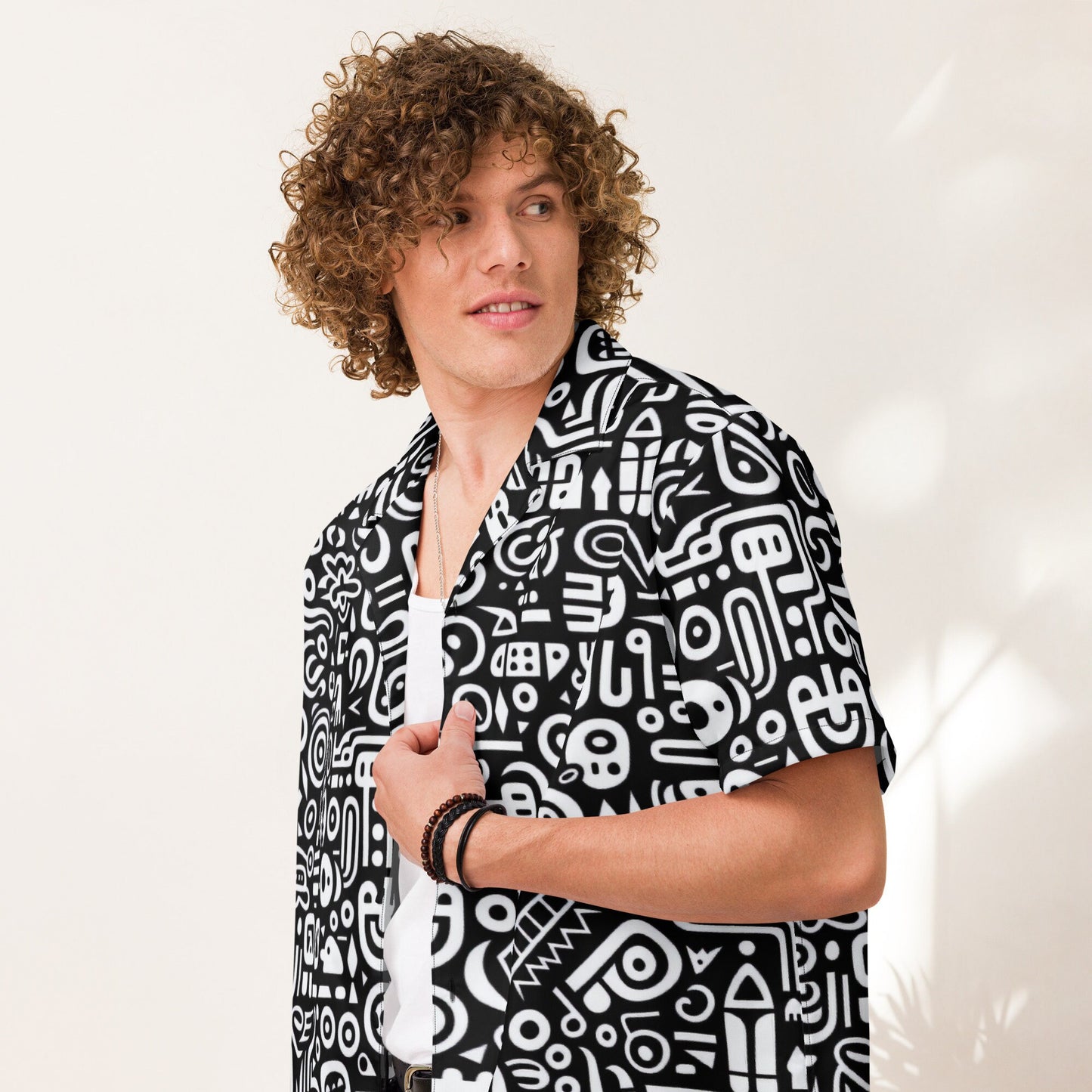 Funky Tiger® All About Nada Button Down Shirt for Men | Short Sleeve Shirt | Casual Button Down | Summer | Vacation | Beach