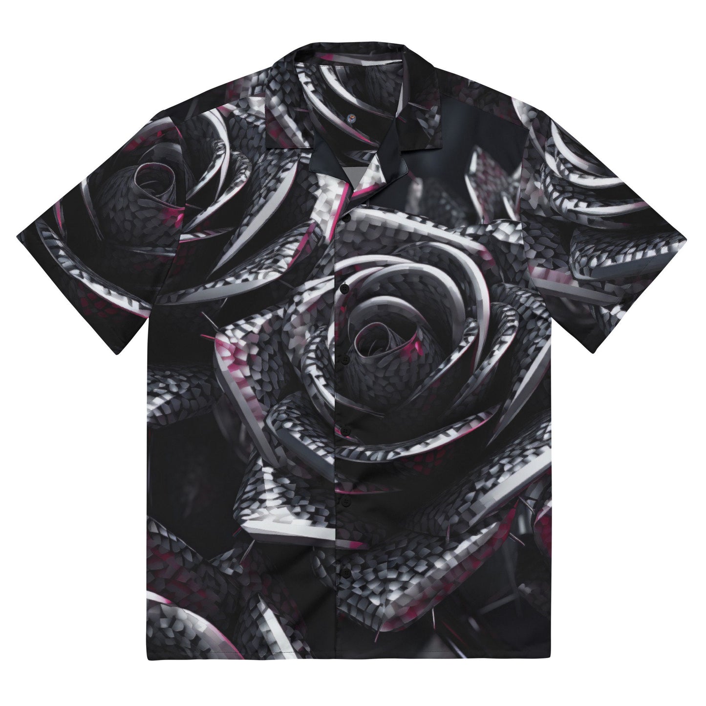 The Funky Tiger® 3D Dark Rose Button Down Shirt for Men | Short Sleeve Shirt | Casual Button Down | Summer | Vacation | Beach