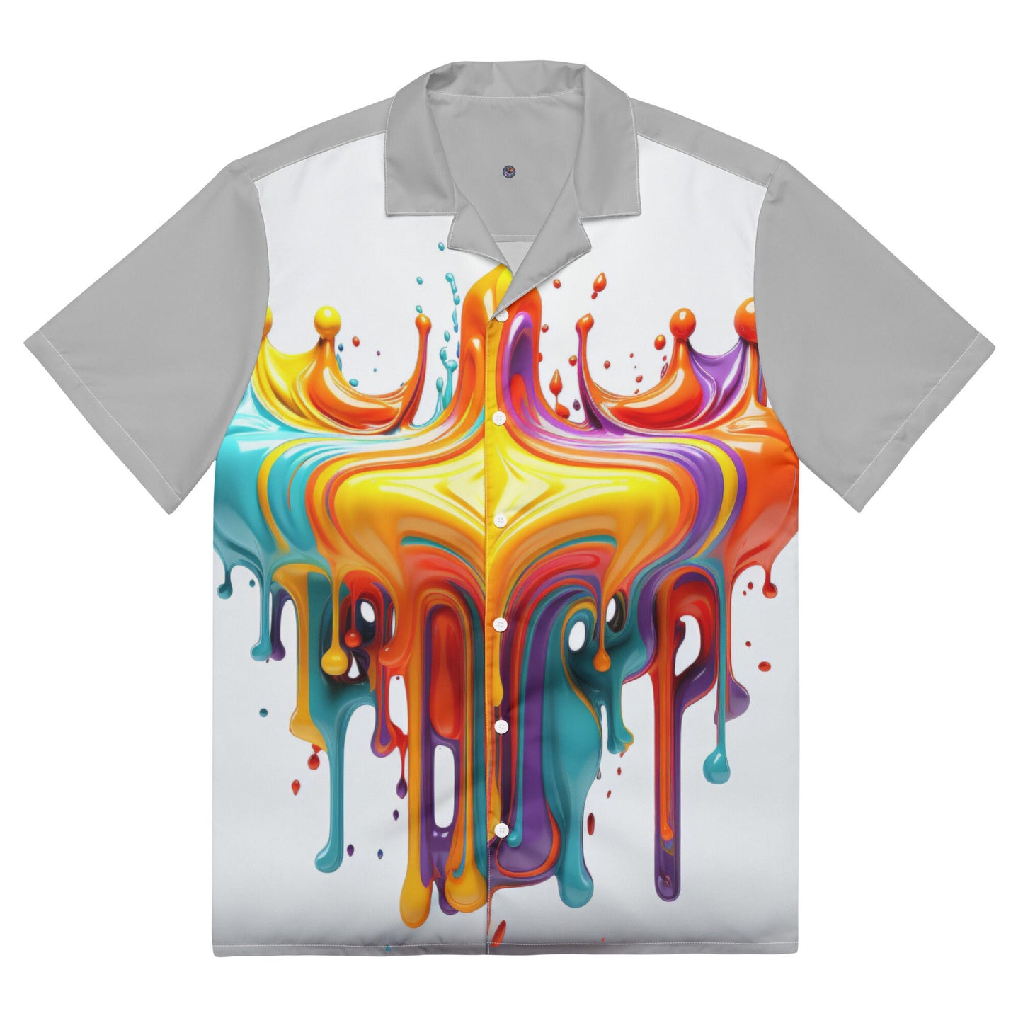 Funky Tiger® ColorFusion Paintfall Button Down Shirt for Men | Short Sleeve Shirt | Casual Button Down | Summer | Vacation | Beach