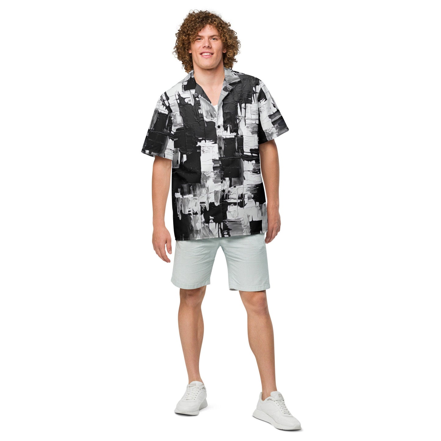 Funky Tiger® Symphony Brush Button Down Shirt for Men | Short Sleeve Shirt | Casual Button Down | Summer | Vacation | Beach