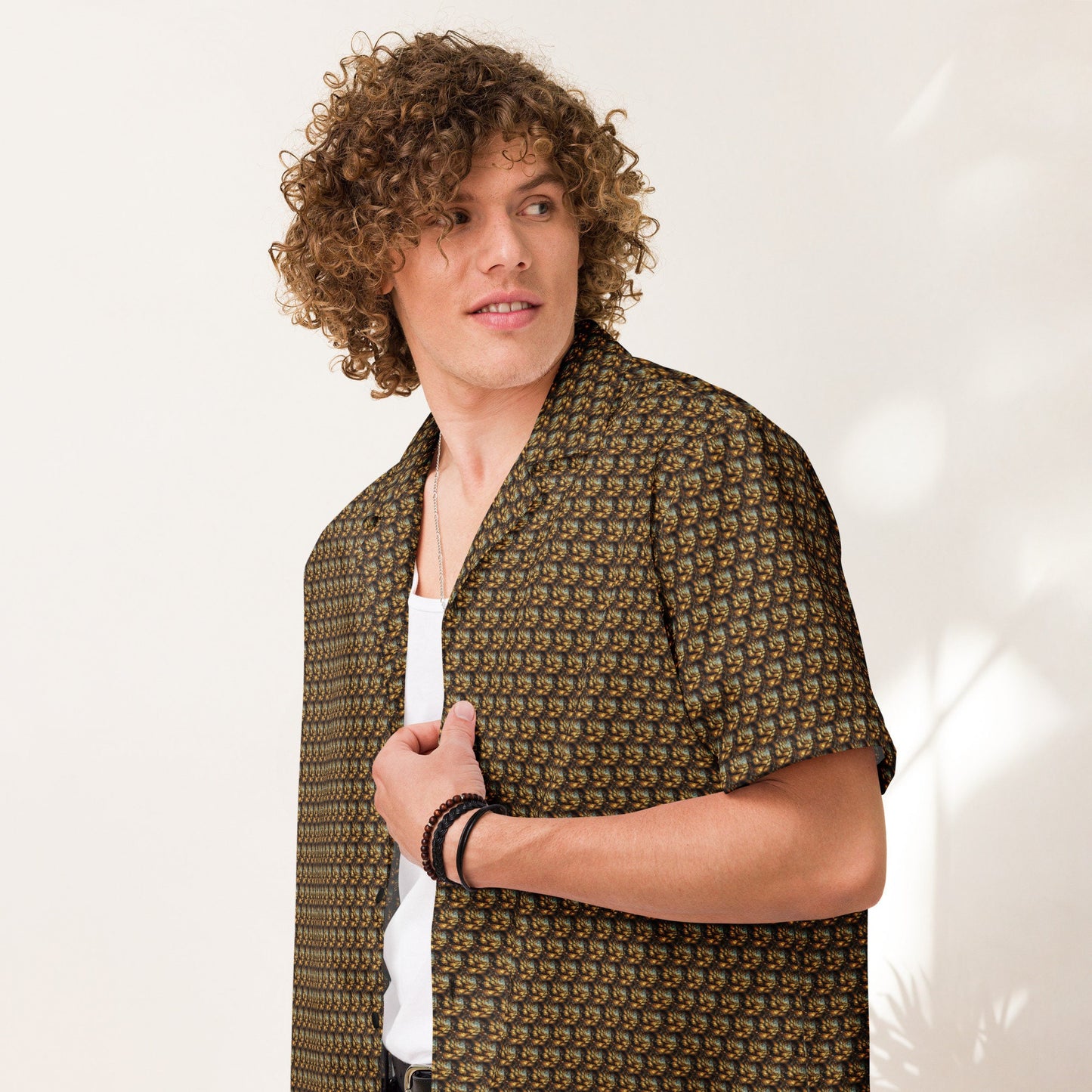 Funky Tiger® Gilded Cyclone Button Down Shirt for Men | Short Sleeve Shirt | Casual Button Down | Summer | Vacation | Beach