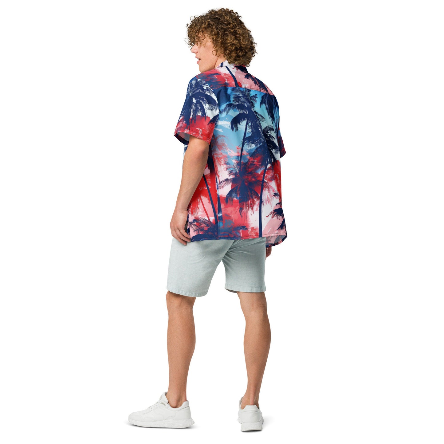 Funky Tiger® Aloha Isle Hawaiian Shirt, Red , White and Blue | Shirt for Men | Short Sleeve | Casual  | Summer | Vacation | Beach | Party