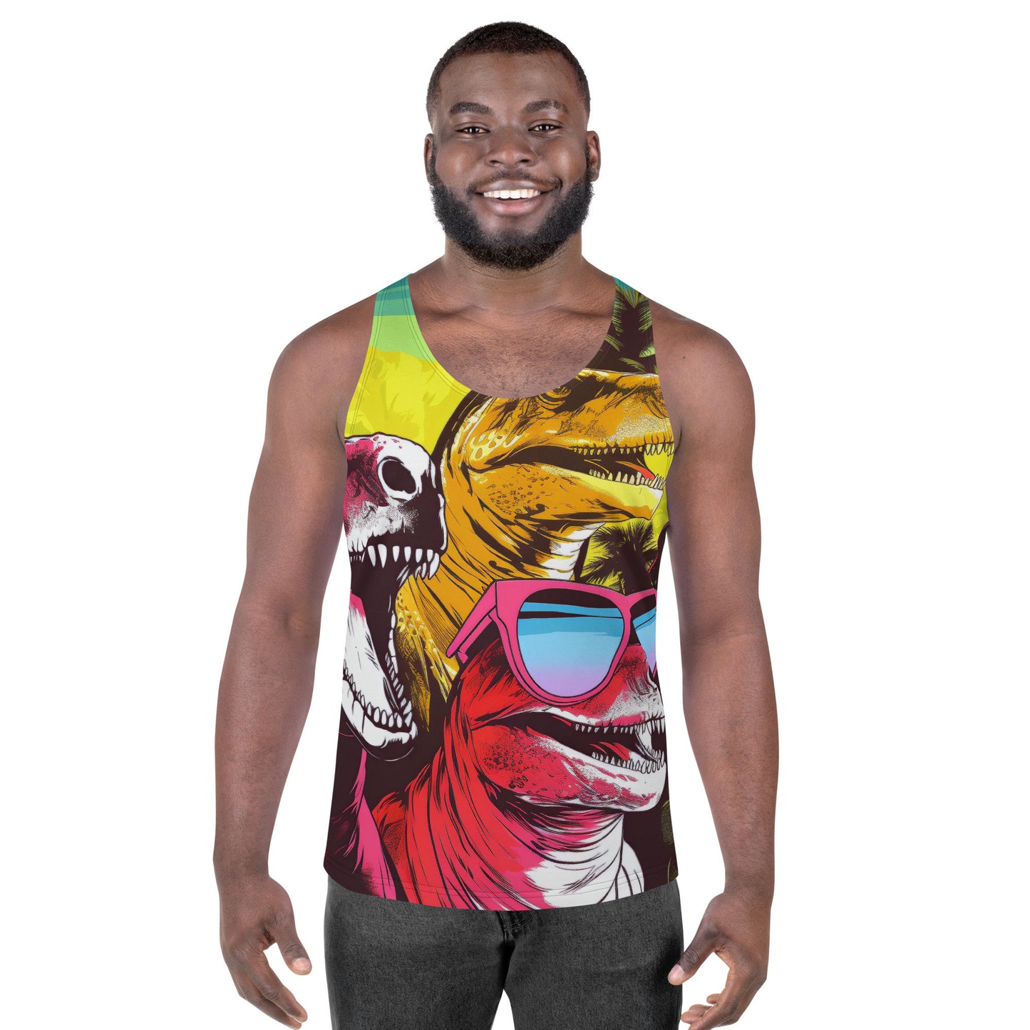 Funky Tiger® Dino Party Muscle Tank, Novelty Tank Top, Comical, Funny Gift, Halloween