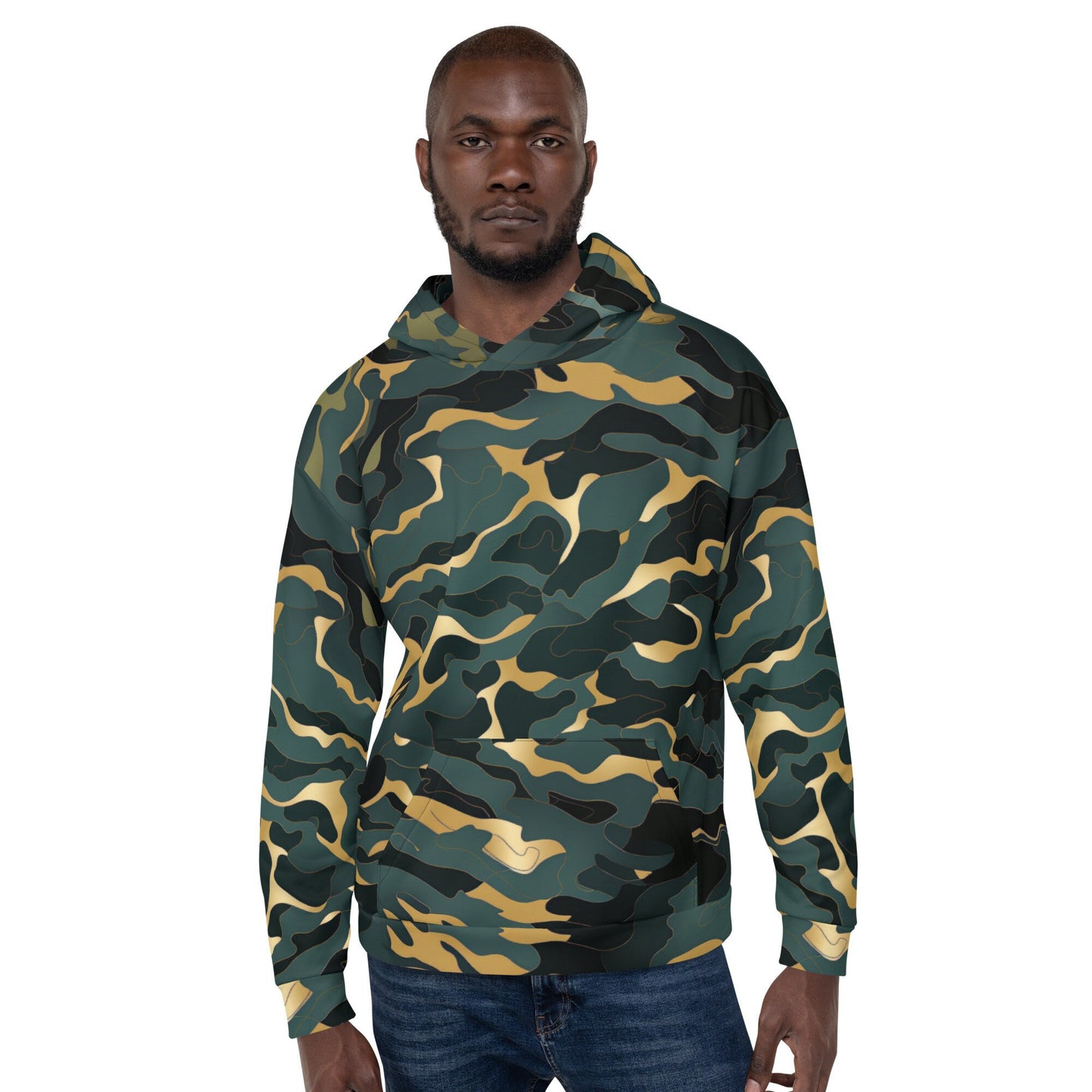 Funky Tiger® Camouflage Hoodie in Dark Green and Gold For Game Day | Gaming | Party | Event | Tailgate | Everyday| Dark Green and Gold,Fall