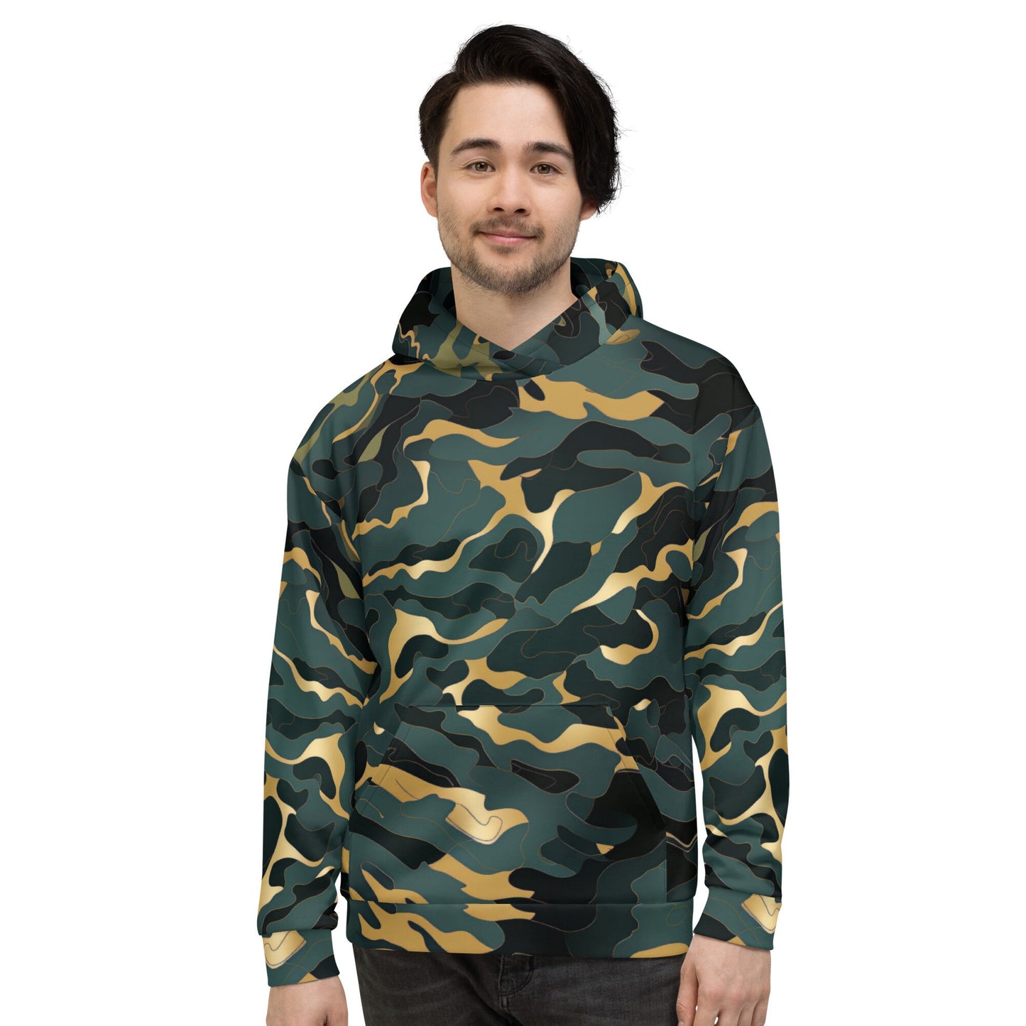 Funky Tiger® Camouflage Hoodie in Dark Green and Gold For Game Day | Gaming | Party | Event | Tailgate | Everyday| Dark Green and Gold,Fall