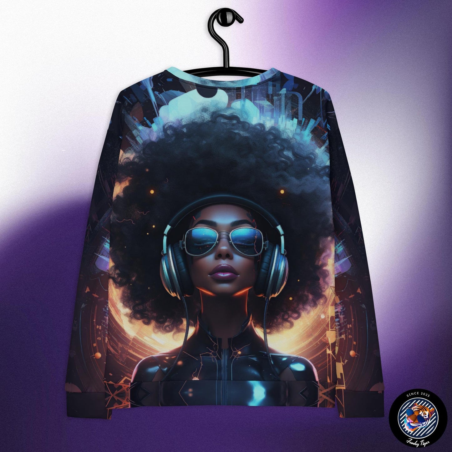Funky Tiger® Next Level Soundwaves AOP DJ SWEATSHIRT, Next Level Sound Wave Sweatshirt, Music Festival, Concert HipHop Shirt, Urban Wear