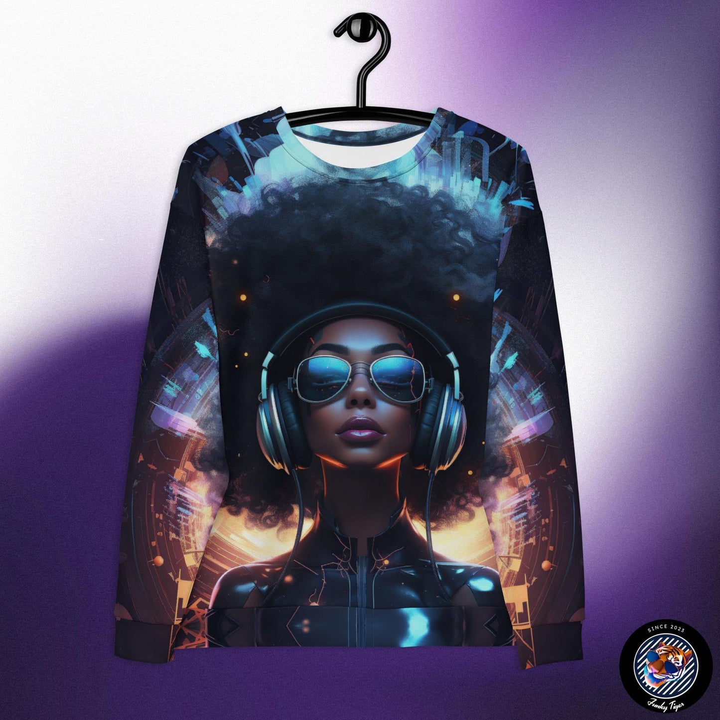 Funky Tiger® Next Level Soundwaves AOP DJ SWEATSHIRT, Next Level Sound Wave Sweatshirt, Music Festival, Concert HipHop Shirt, Urban Wear