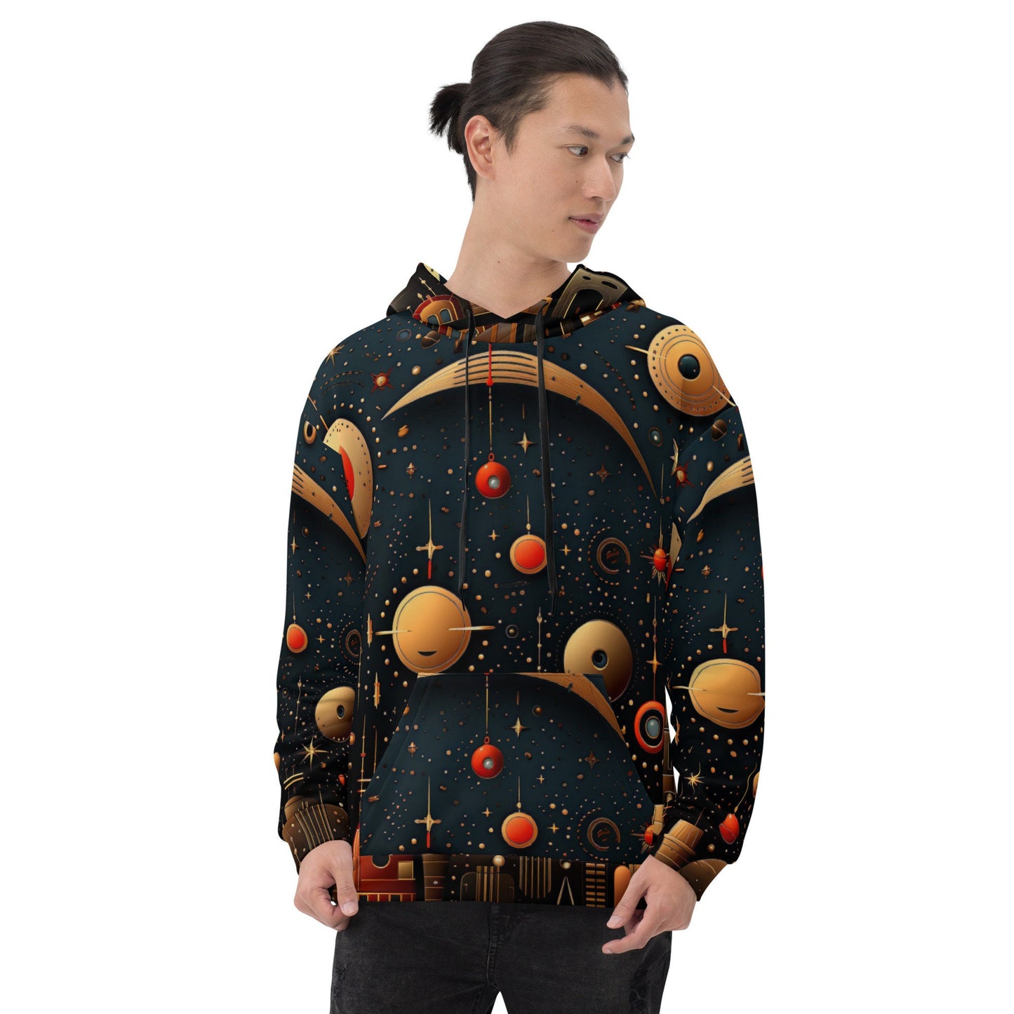 Funky Tiger® Men's Midnight Skyline Hoodie, Cool Sweater for Party, Beach, Concert, Gaming, Everyday Essentials with Unique Designs,Fall