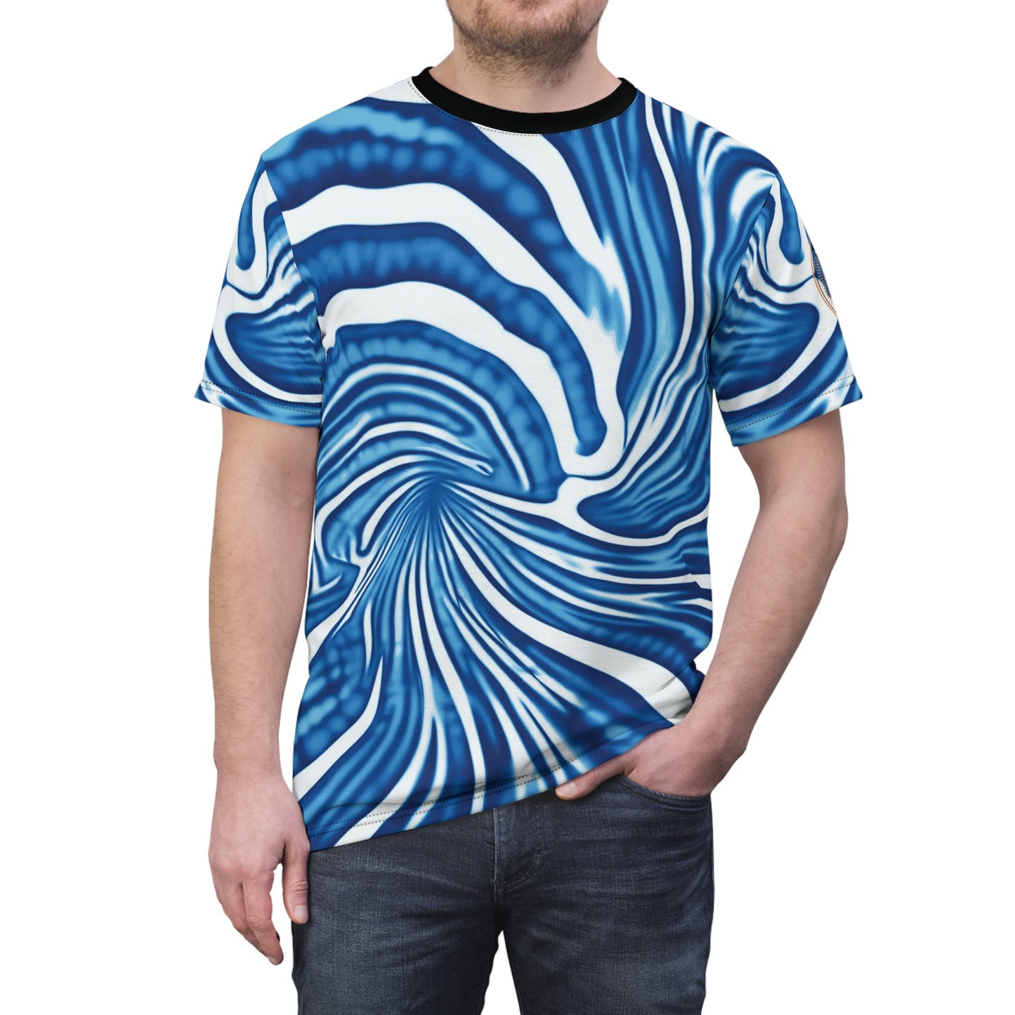 Funky Tiger® Tie Dye Style T-Shirt - Blue Spiral