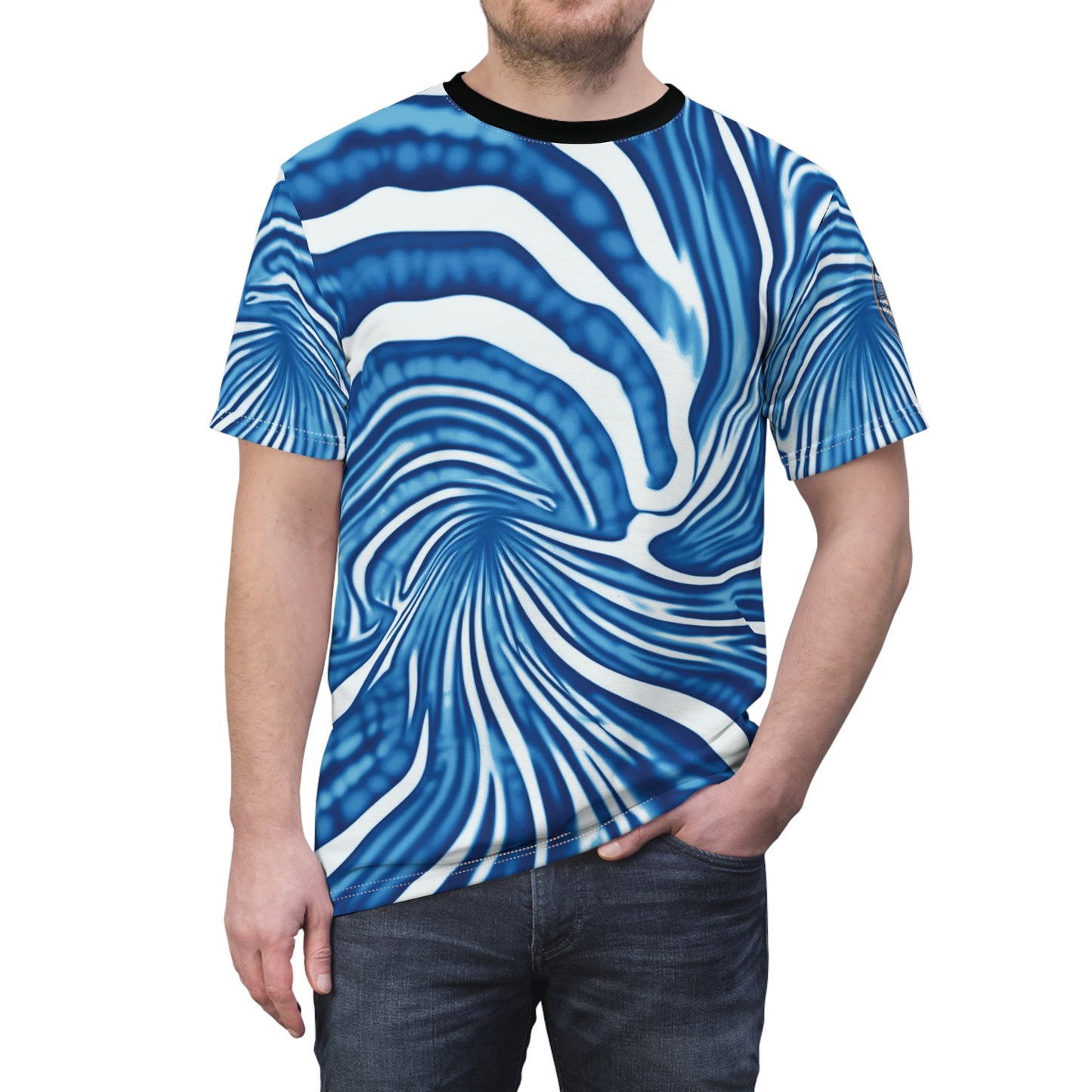 Funky Tiger® Tie Dye Style T-Shirt - Blue Spiral