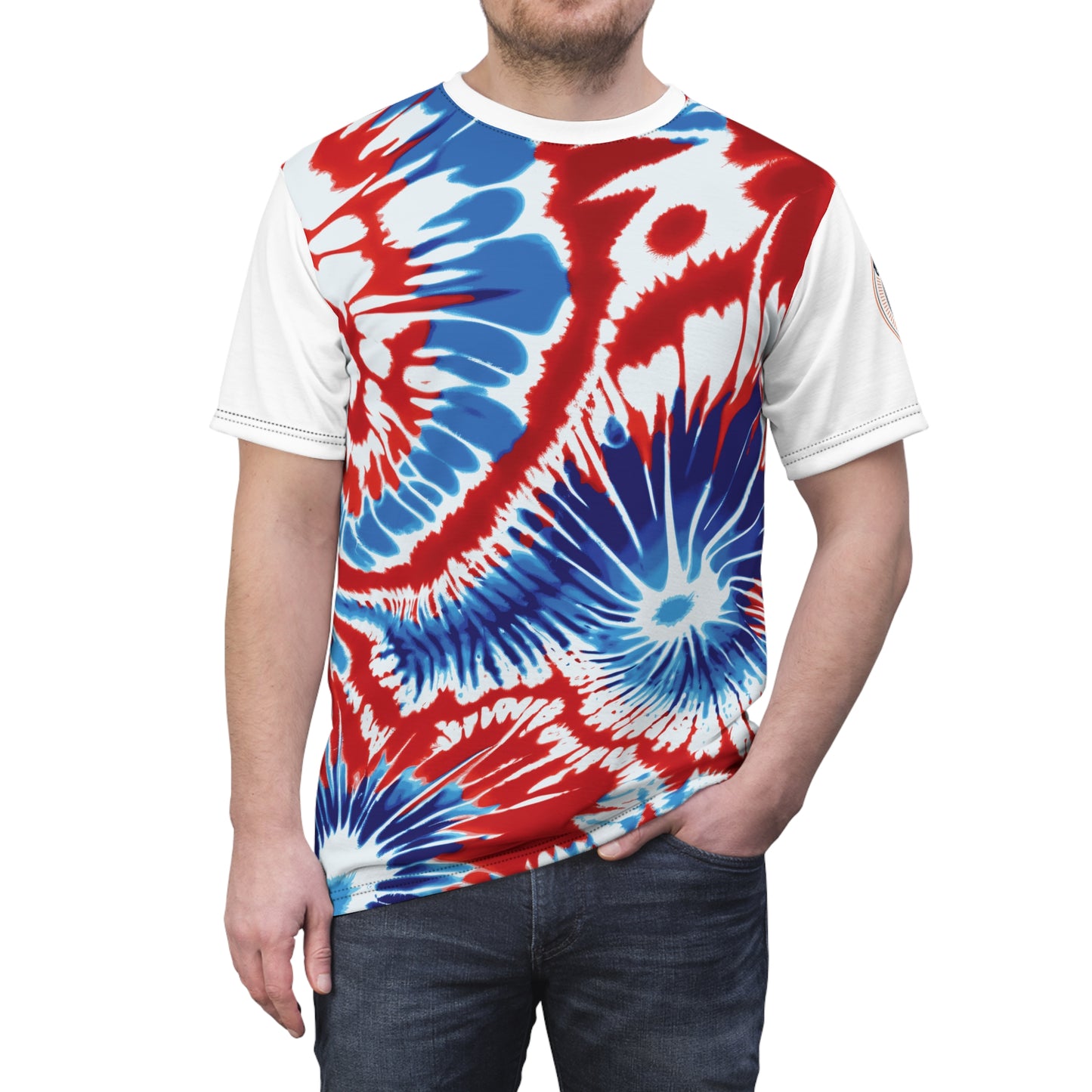 Funky Tiger® Tie Dye Style T-Shirt - Red, White, and Blue