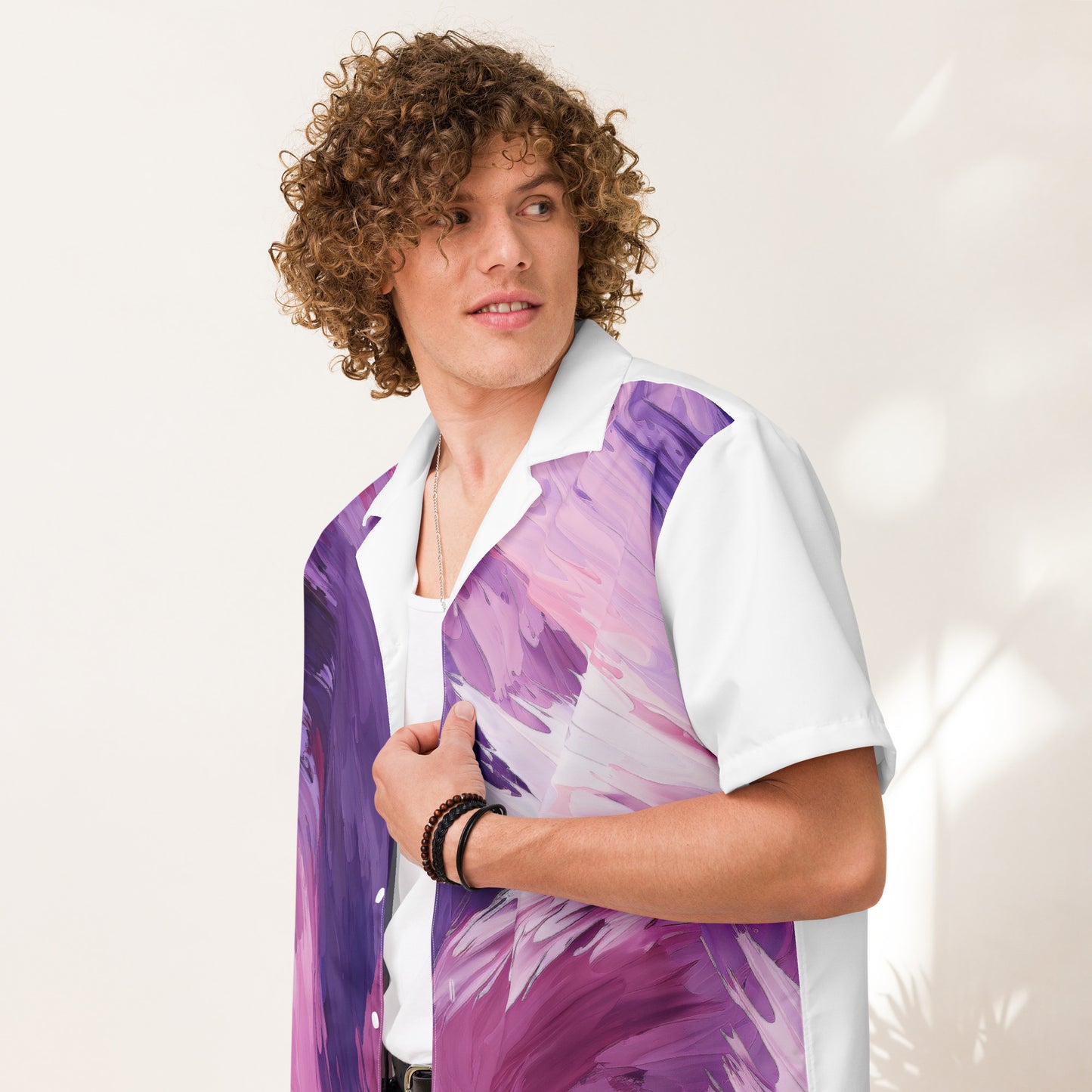 Funky Tiger® Purple and White Brush Summer Shirt: Bold Style Meets Breezy Comfort