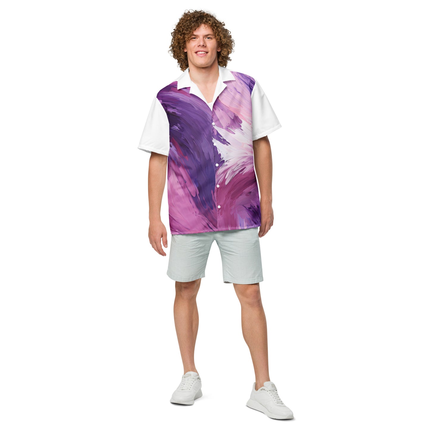 Funky Tiger® Purple and White Brush Summer Shirt: Bold Style Meets Breezy Comfort