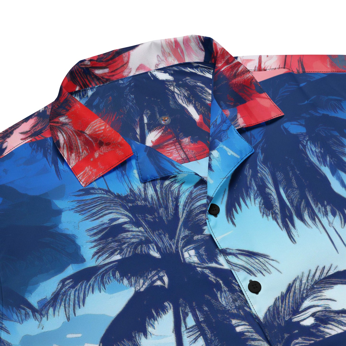 Funky Tiger® Aloha Isle Hawaiian Shirt, Red , White and Blue | Shirt for Men | Short Sleeve | Casual  | Summer | Vacation | Beach | Party