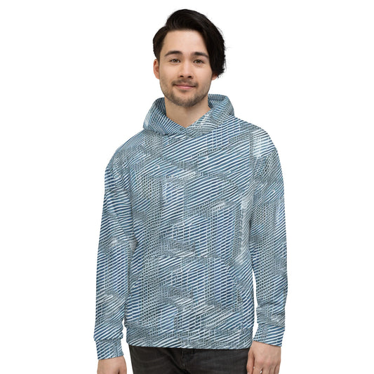 Funky Tiger® Mens Light Blue Mesh Premium Hoodie, Cool Hoodie for Gaming, Concert, Beach, Event, Everyday