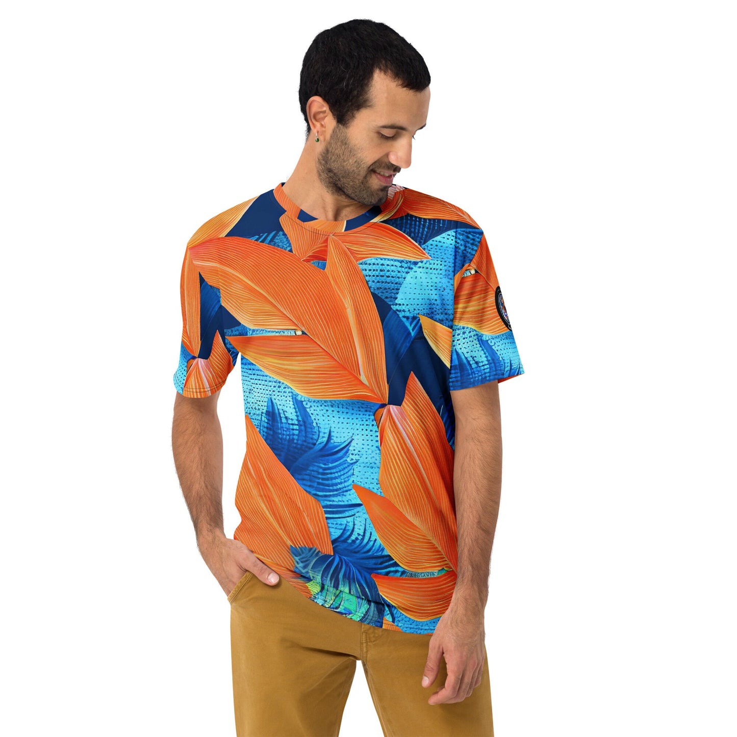 Funky Tiger® Men's  Hawaii Orange Leaf Premium Polyester T-shirt