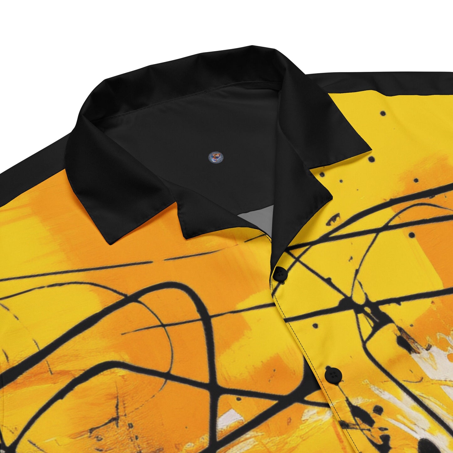 Funky Tiger® Abstract Yellow Summer Button Down Shirt for Men | Short Sleeve Shirt | Casual Button Down | Summer | Vacation | Beach