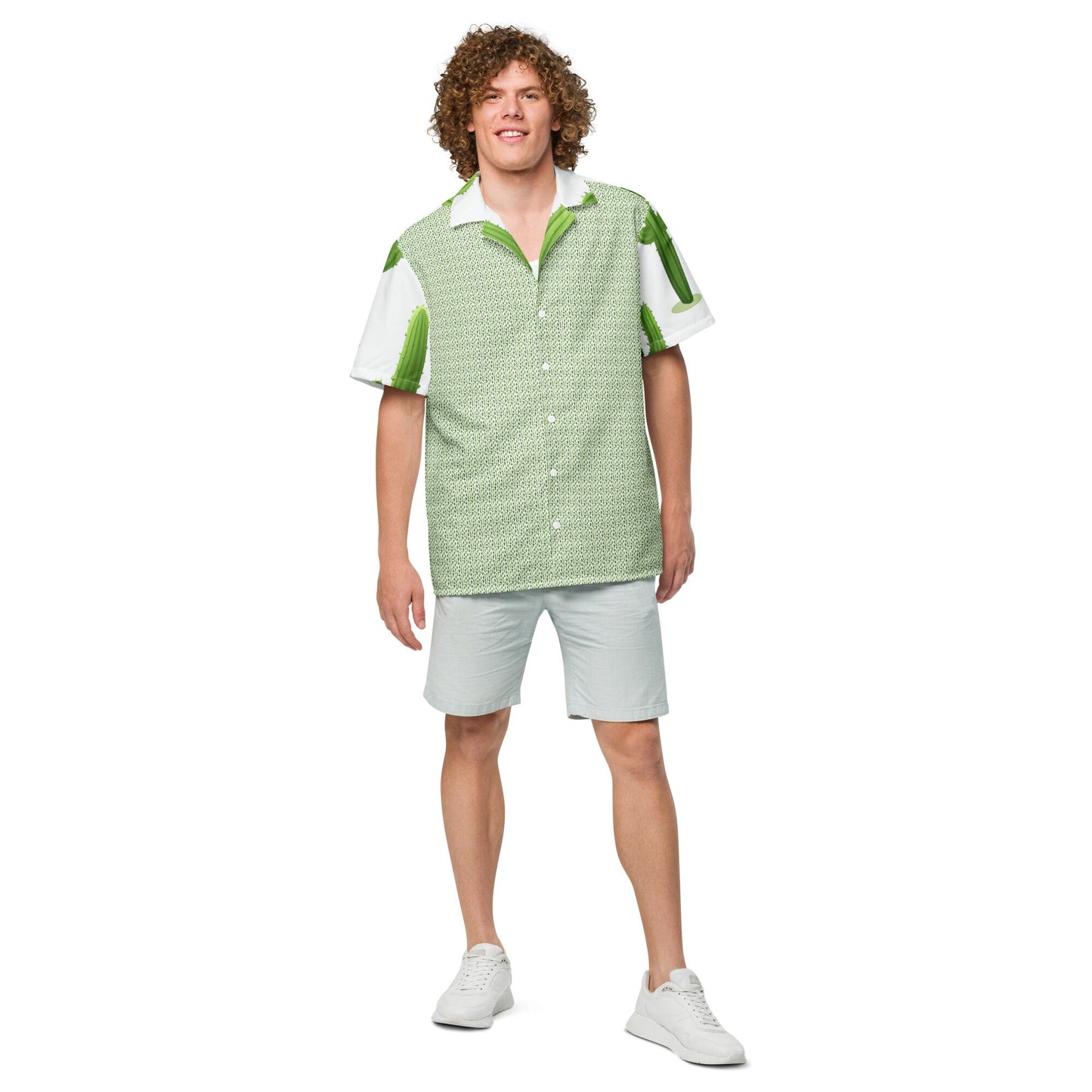 Funky Tiger® Cactus Green Button Down Shirt for Men | Short Sleeve Shirt | Casual Button Down | Summer | Vacation | Beach
