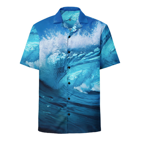 Funky Tiger® Ocean Surf Blue Button Down Shirt for Men | Short Sleeve Shirt | Casual Button Down | Summer | Vacation | Beach